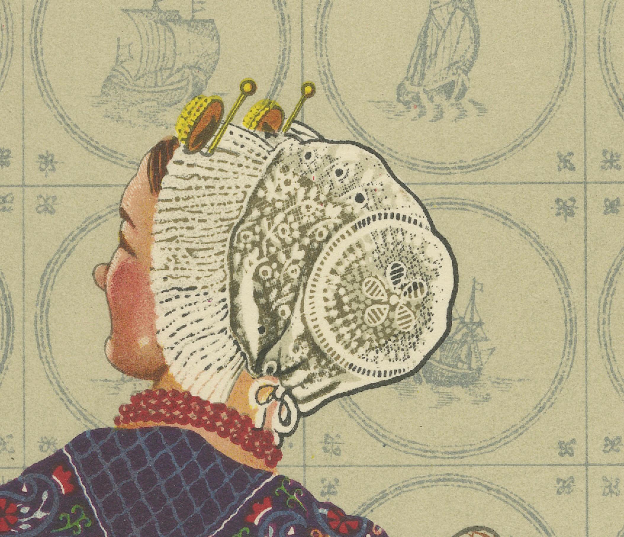 Lebendiger Druck von 1932 von Scheveninger Fischerinnen mit Muschelhut und Schalkap (Papier) im Angebot