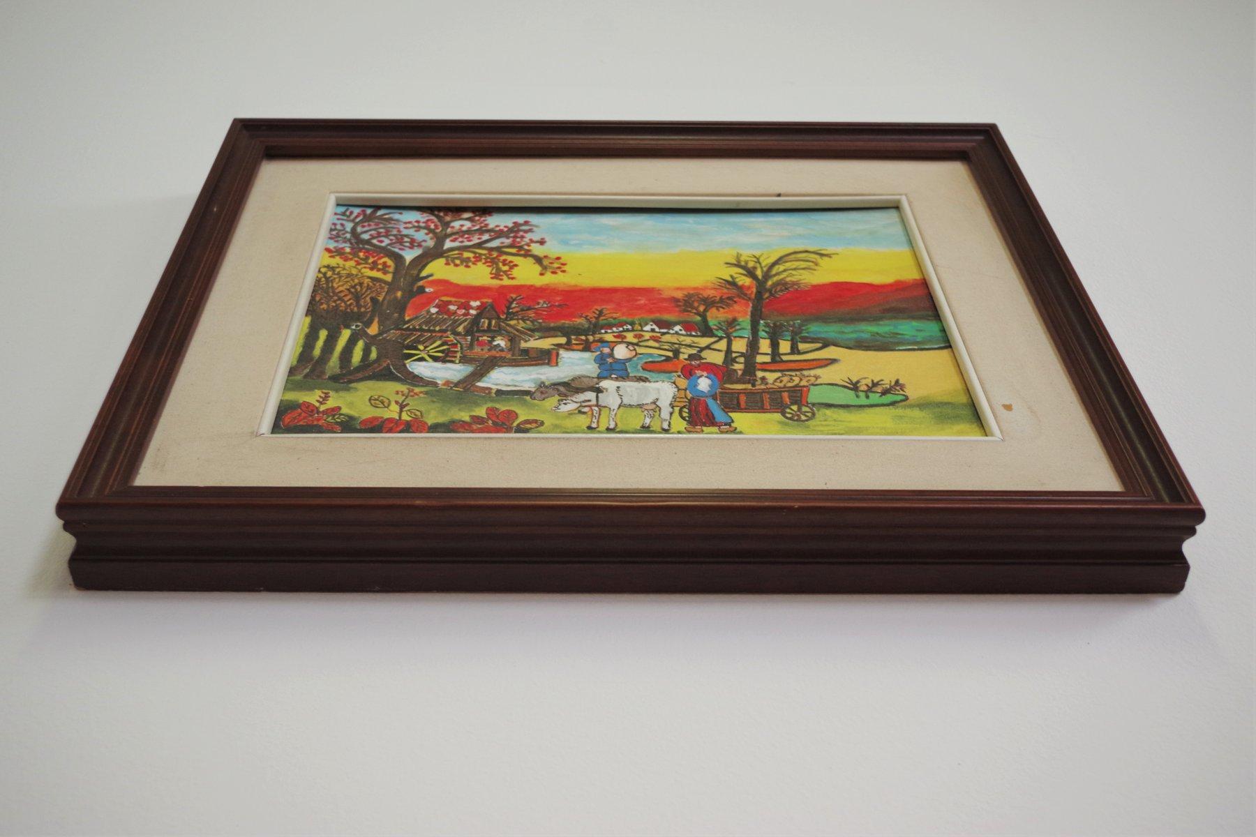 Late 20th Century Vibrant 1970 Painting of Agricultural Landscape by Zavagnor – A Celebration of R in vendita