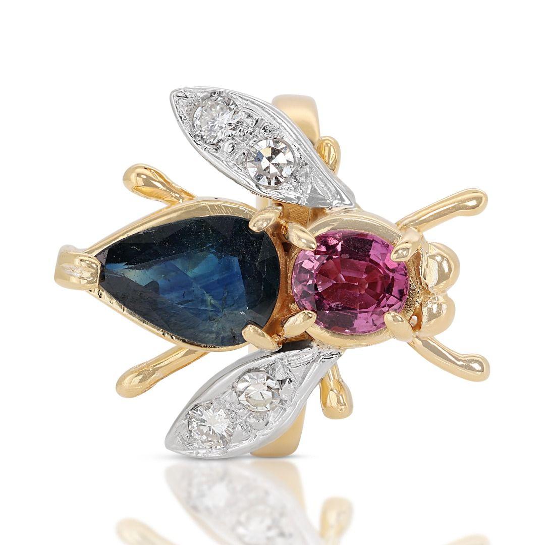 Vibrant 2.01ct Gemstone and Diamond Symphony in Bug Design Ring In New Condition In רמת גן, IL