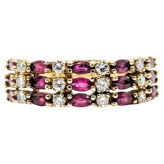 Vibrant 3-Row Ruby 
Diamond Ring in 14k