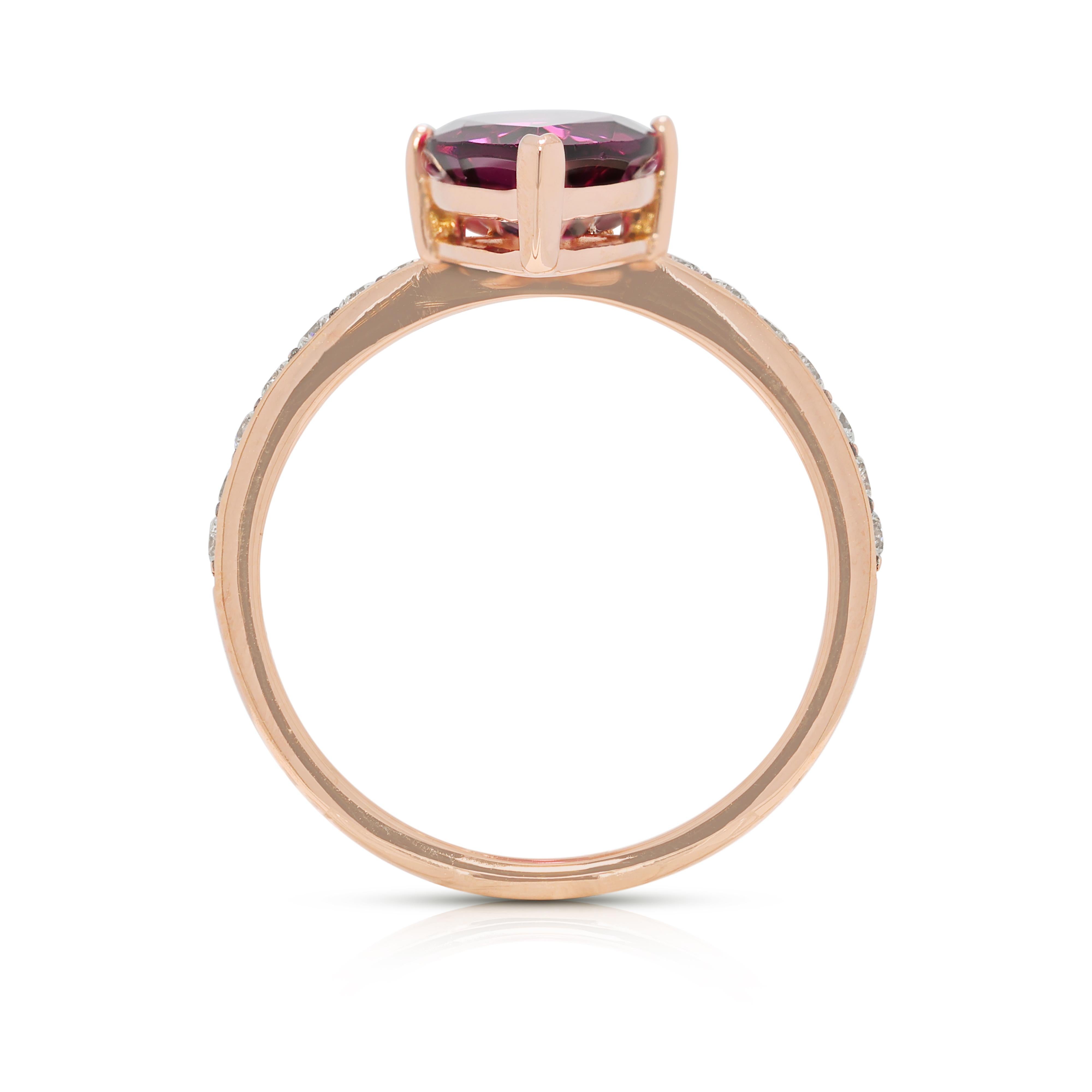 Bague double poire en or rose 14K avec tourmaline violette et diamant de 3,10ct en vente 2