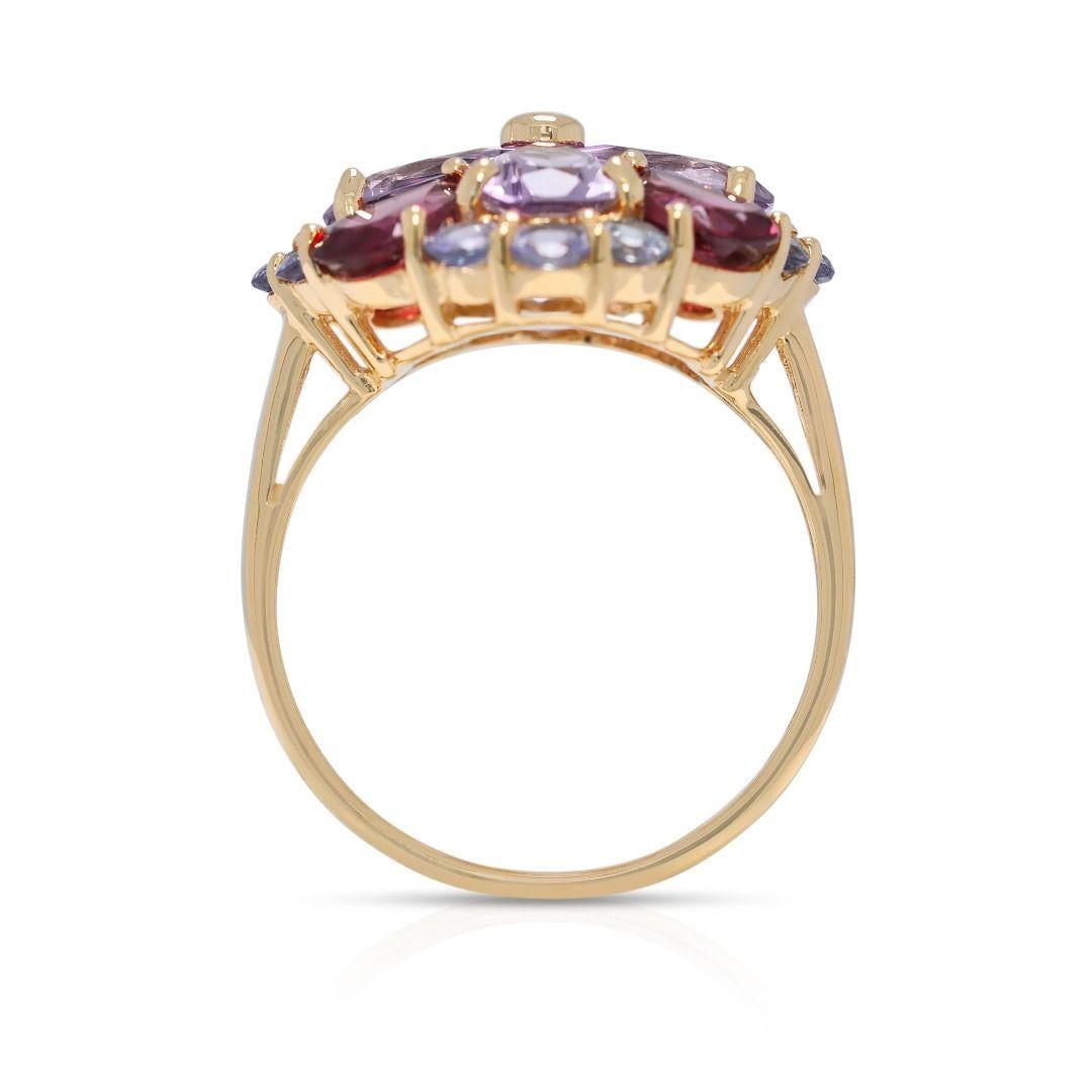 Vibrant 3.26ct Amethyst & Tourmaline Ring in 14K Yellow Gold en venta 1