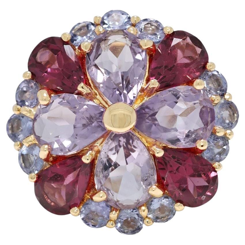 Vibrant 3.26ct Amethyst & Tourmaline Ring in 14K Yellow Gold