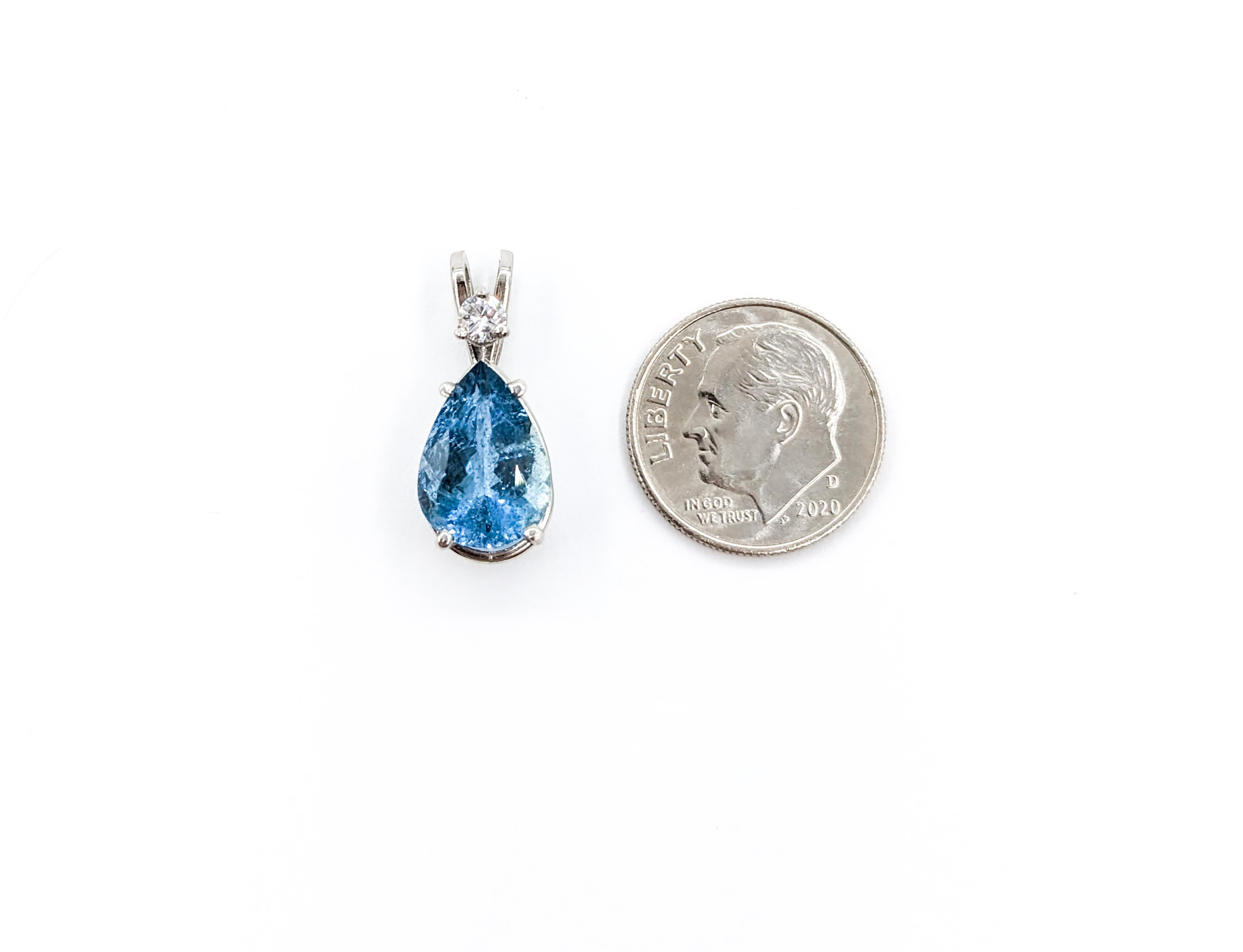 Contemporary Vibrant 3.4ct Aquamarine & Diamond Platinum Pendant For Sale