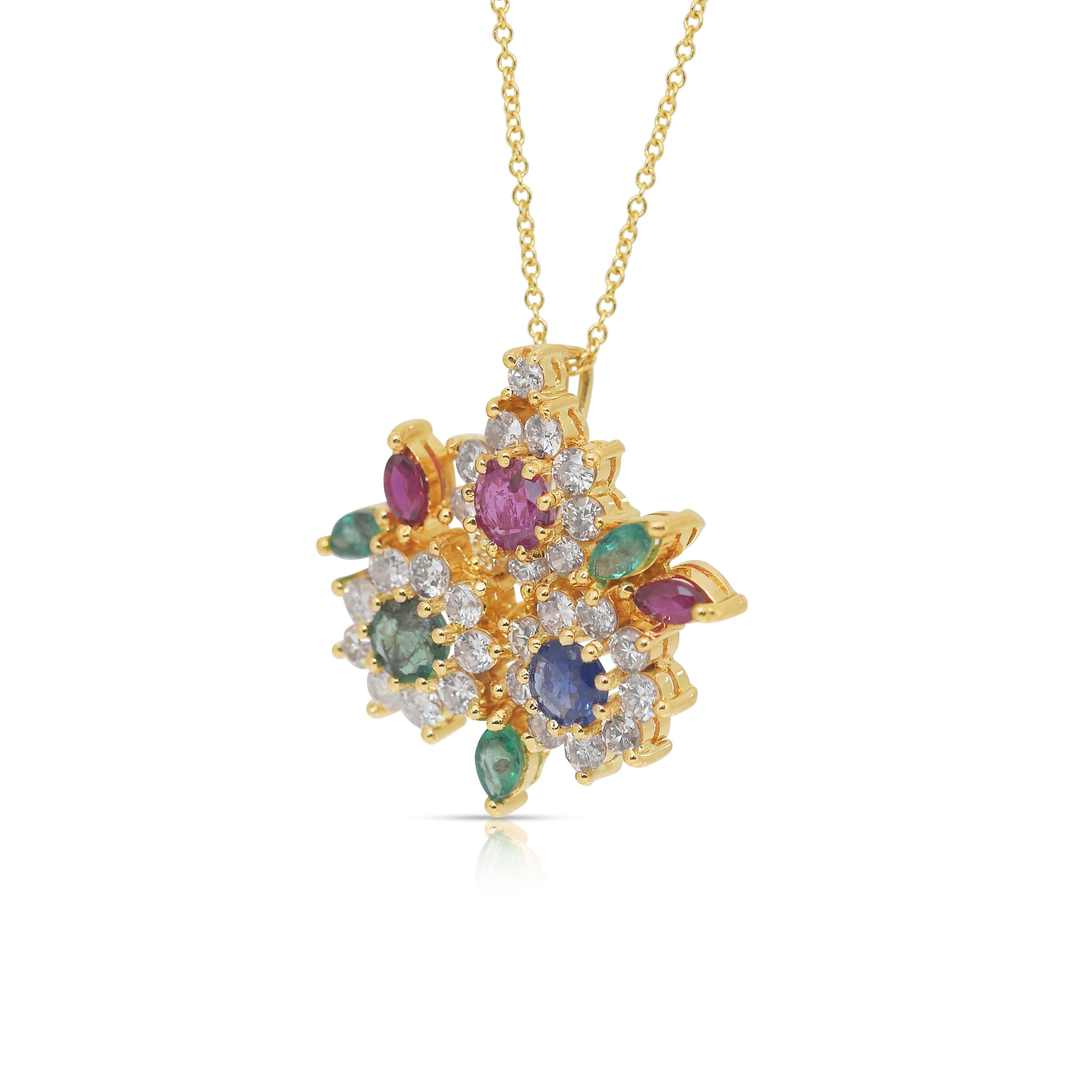 Vibrant 3.50ct Rubies, Emeralds, Sapphire, and Diamonds Necklace - IGI Certified In New Condition In רמת גן, IL