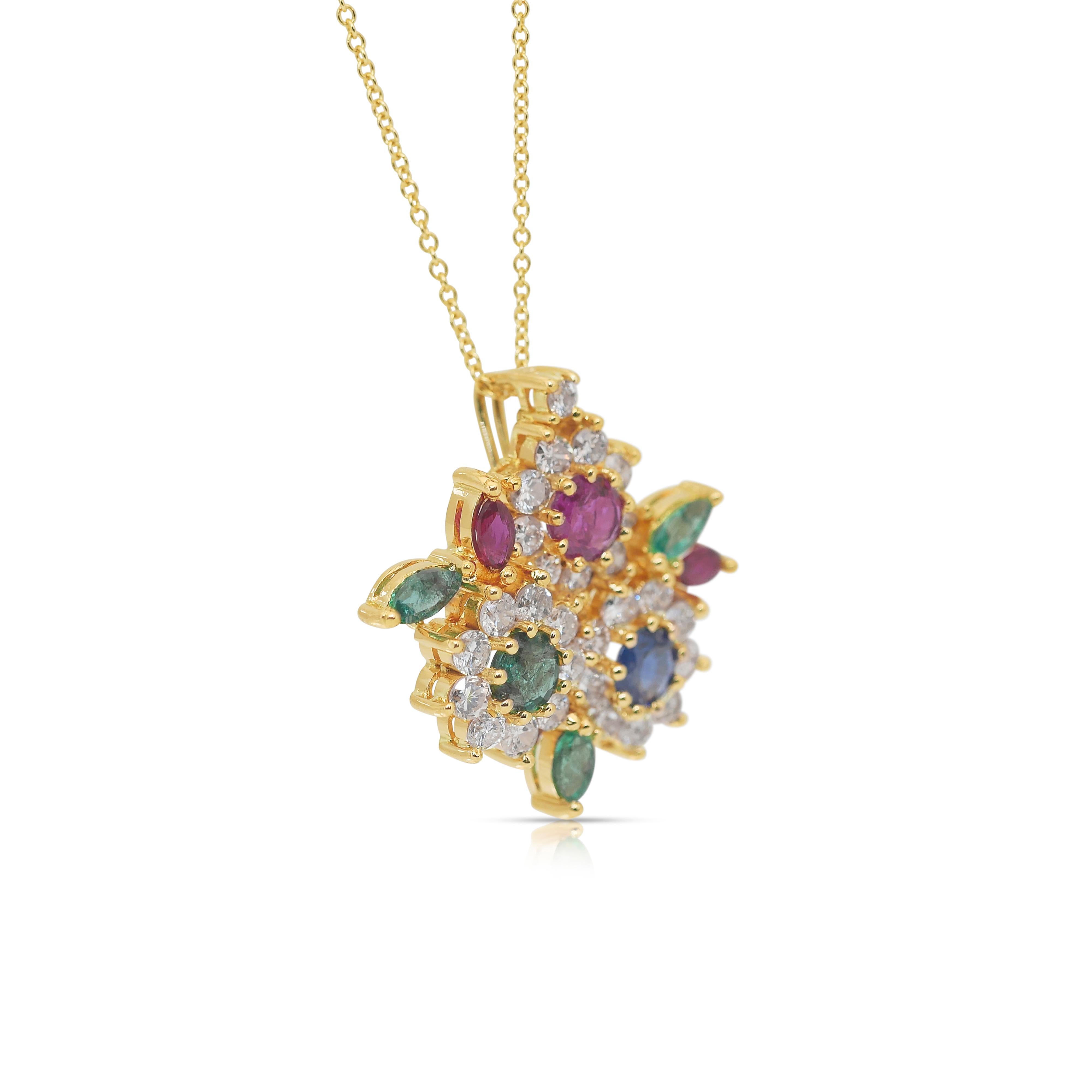 Vibrant 3.50ct Rubies, Emeralds, Sapphire, and Diamonds Necklace - IGI Certified 1