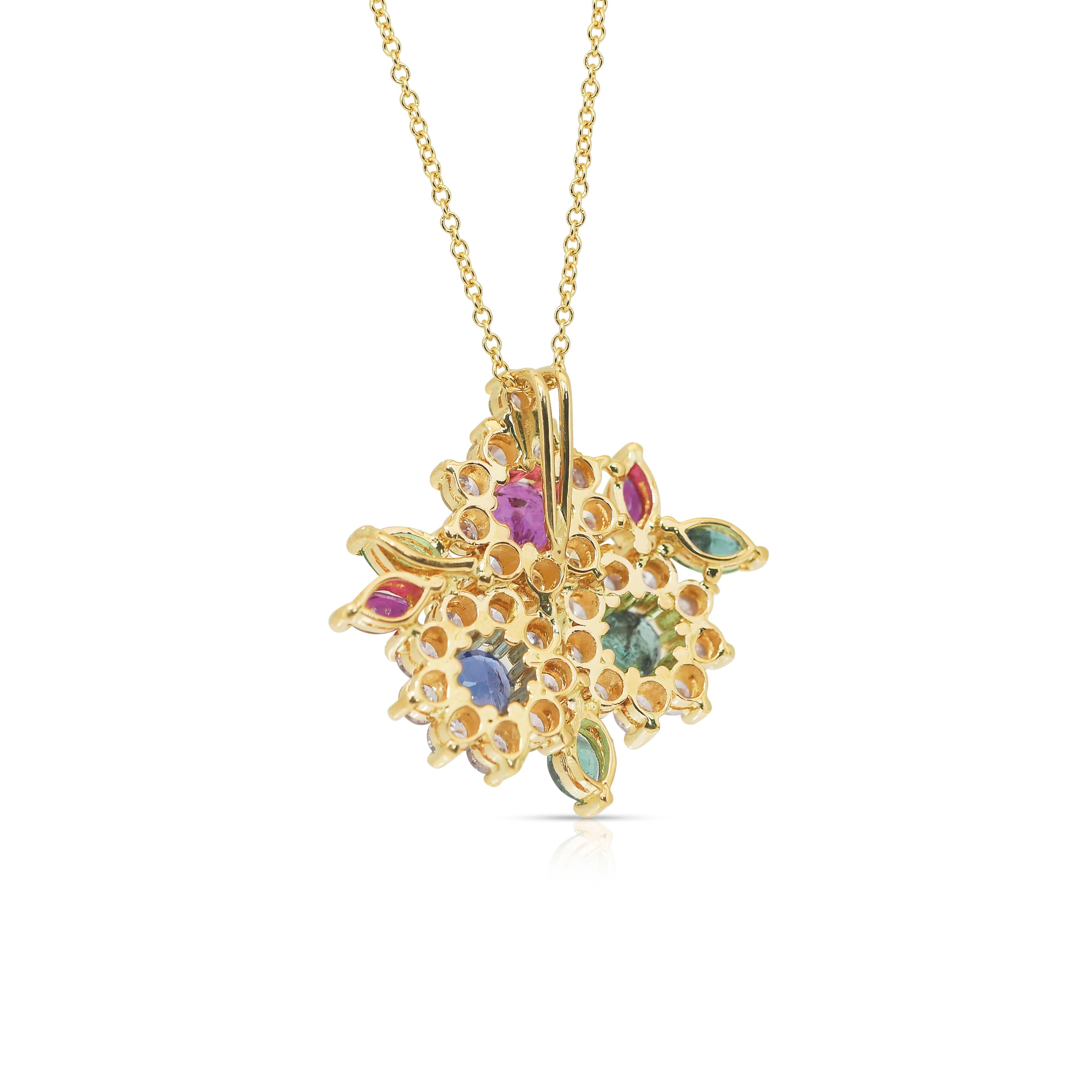 Vibrant 3.50ct Rubies, Emeralds, Sapphire, and Diamonds Necklace - IGI Certified 3