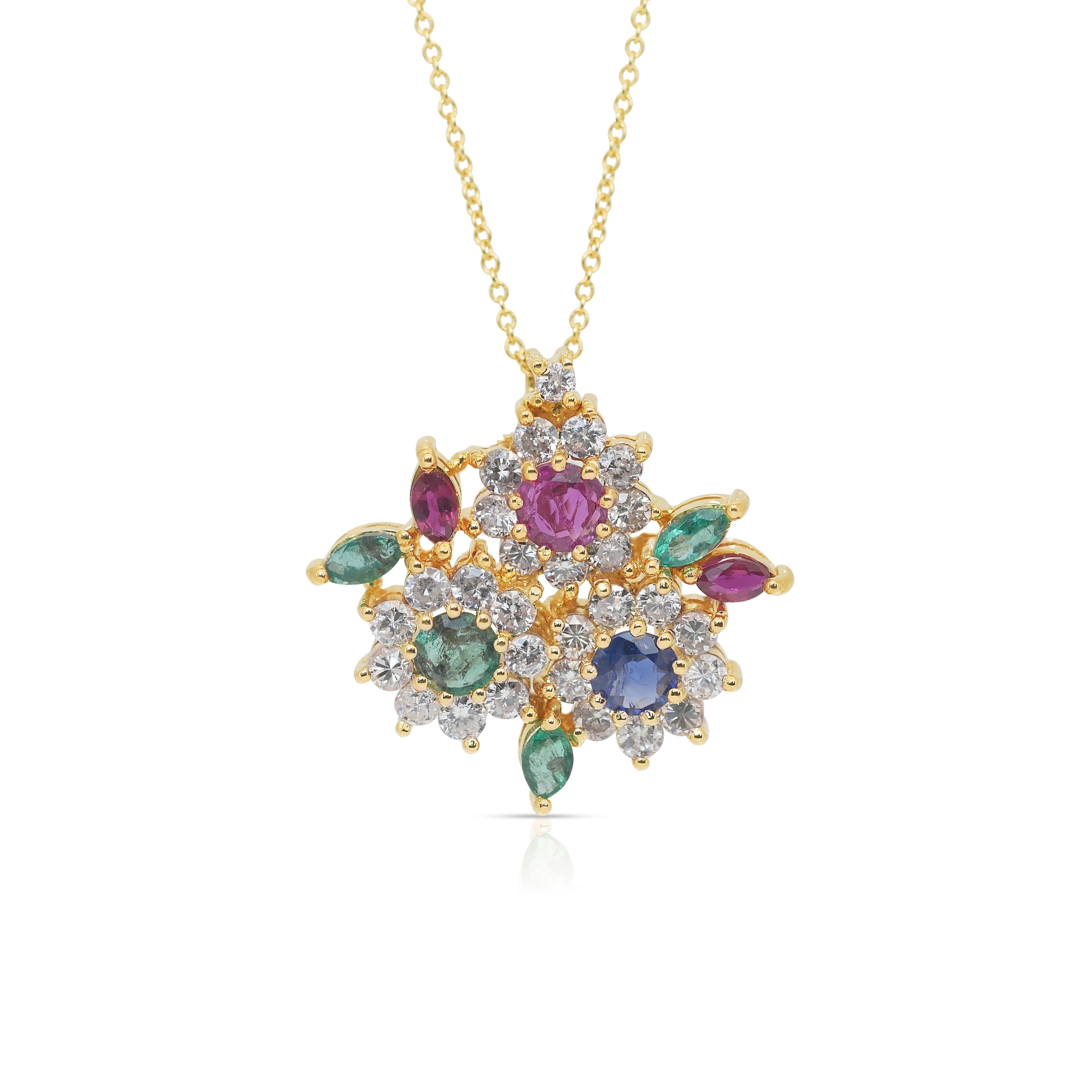 Vibrant 3.50ct Rubies, Emeralds, Sapphire, and Diamonds Necklace - IGI Certified 4