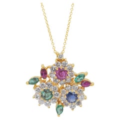 Vibrant 3.50ct Rubies, Emeralds, Sapphire, and Diamonds Necklace - IGI Certified