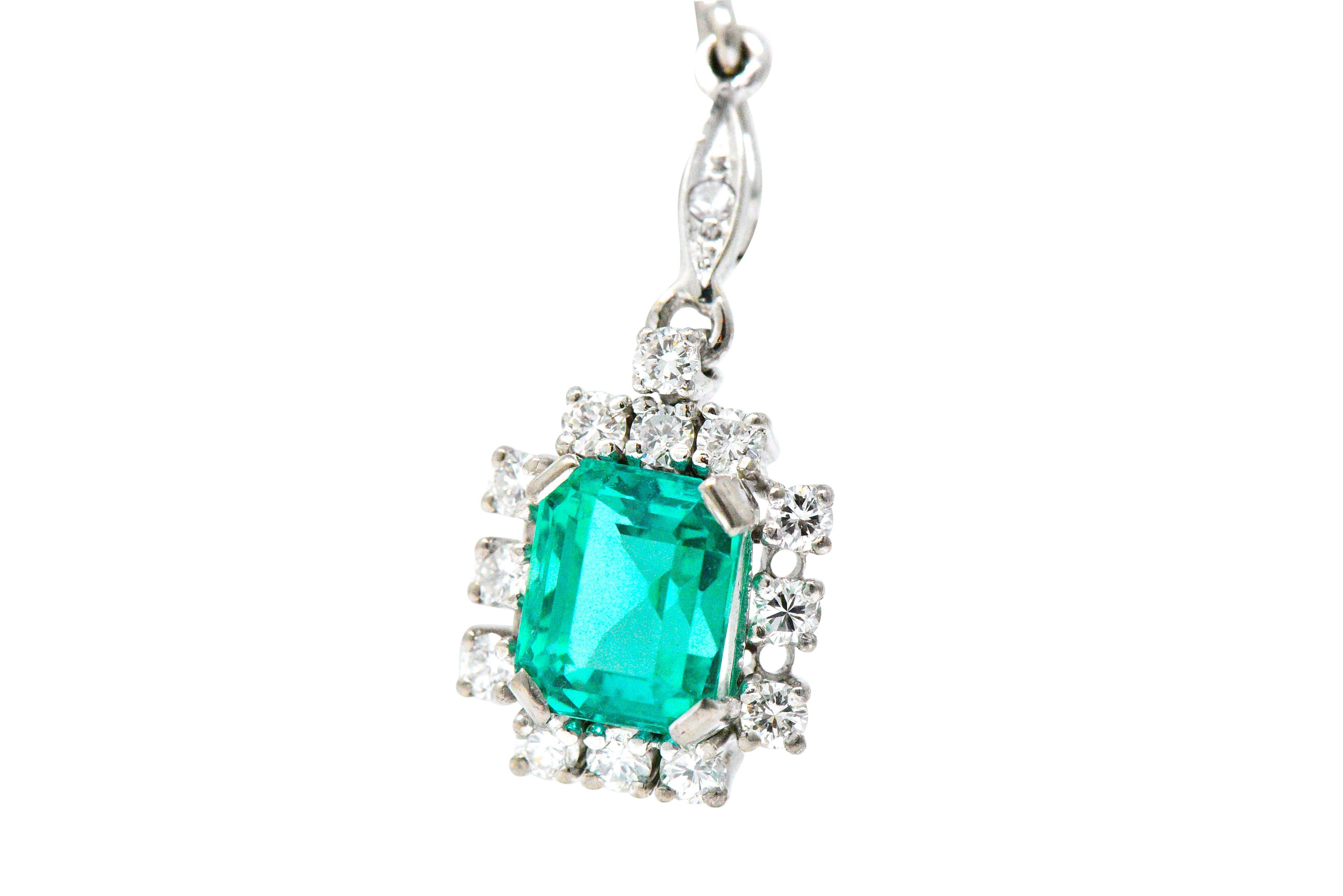 Women's or Men's Vibrant 3.96 Carats Colombian Emerald Diamond 18 Karat Gold Cluster Earrings GIA