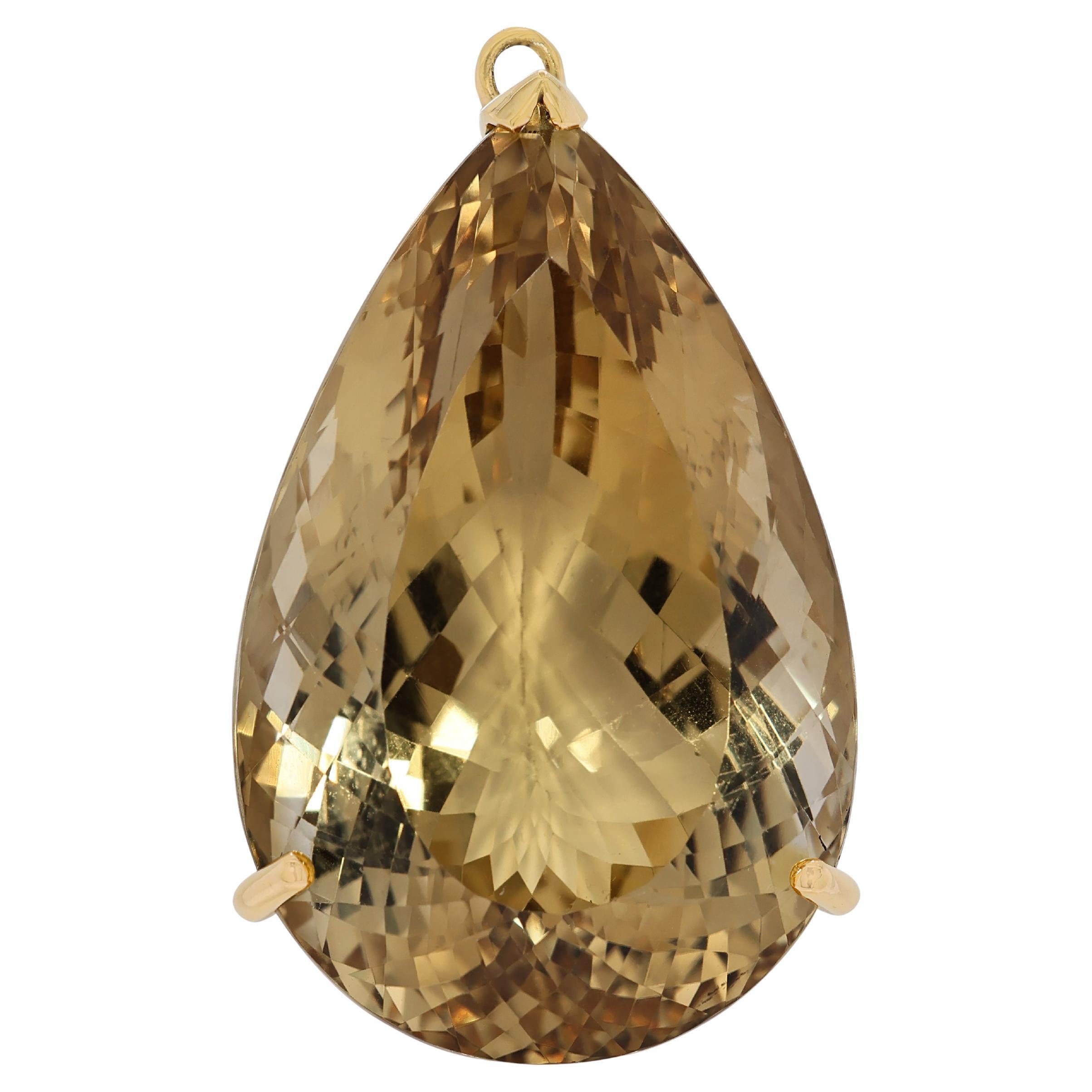 Vibrant 70ct Citrine Pendant in 18K Yellow Gold