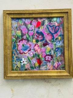 Vibrant Abstract Floral Painting on Paper Framed