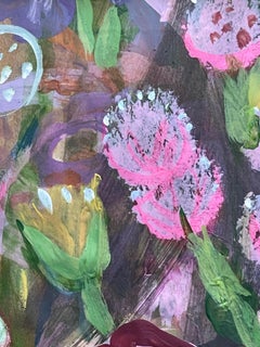 Vibrant Abstract Floral Painting on Paper Framed