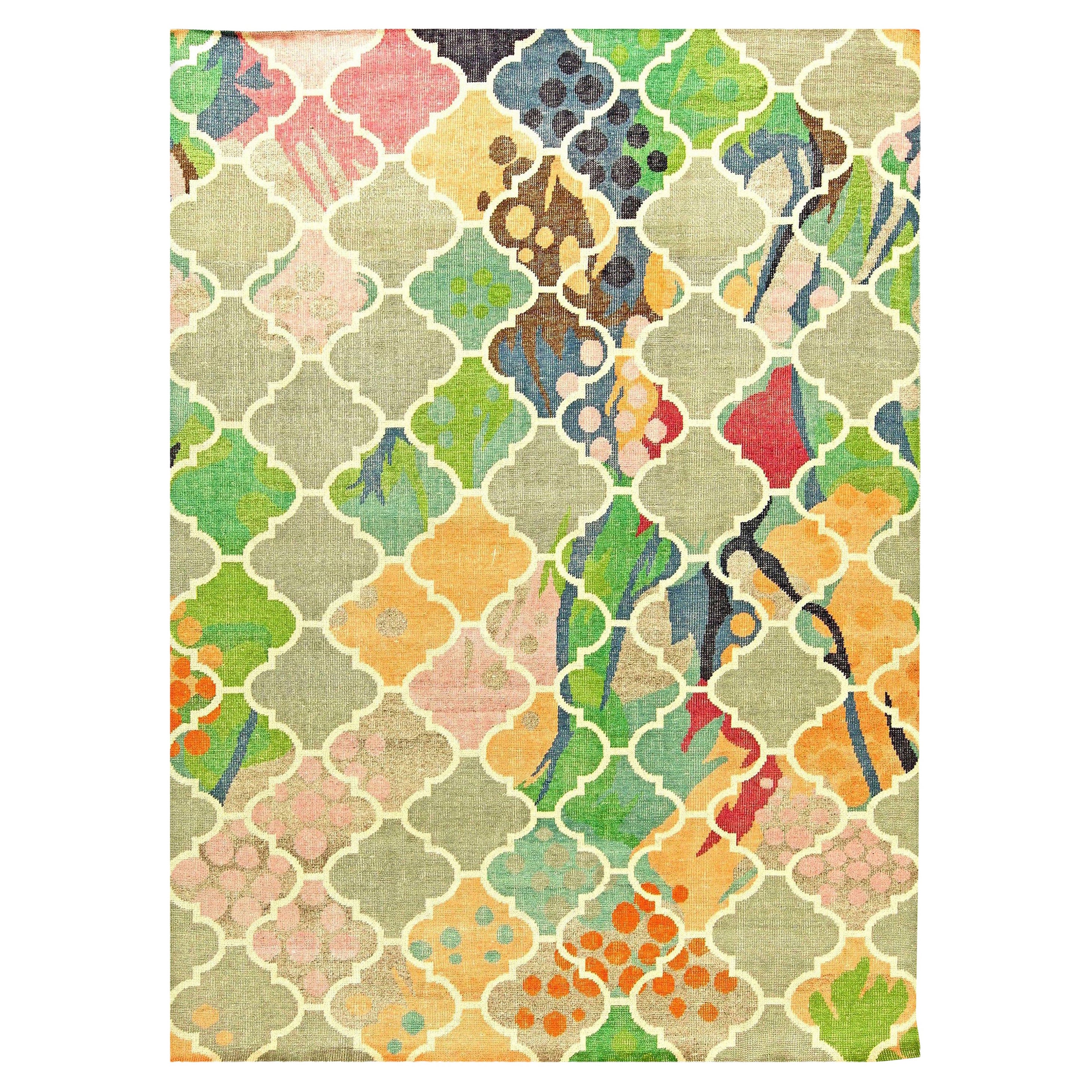 Vibrant Abstract Modern Hand-Knotted Wool Rug by Doris Leslie Blau For Sale