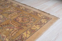 Vibrant Agra Beige Hand-Knotted Wool Rug Carpet, Allover Floral Design India