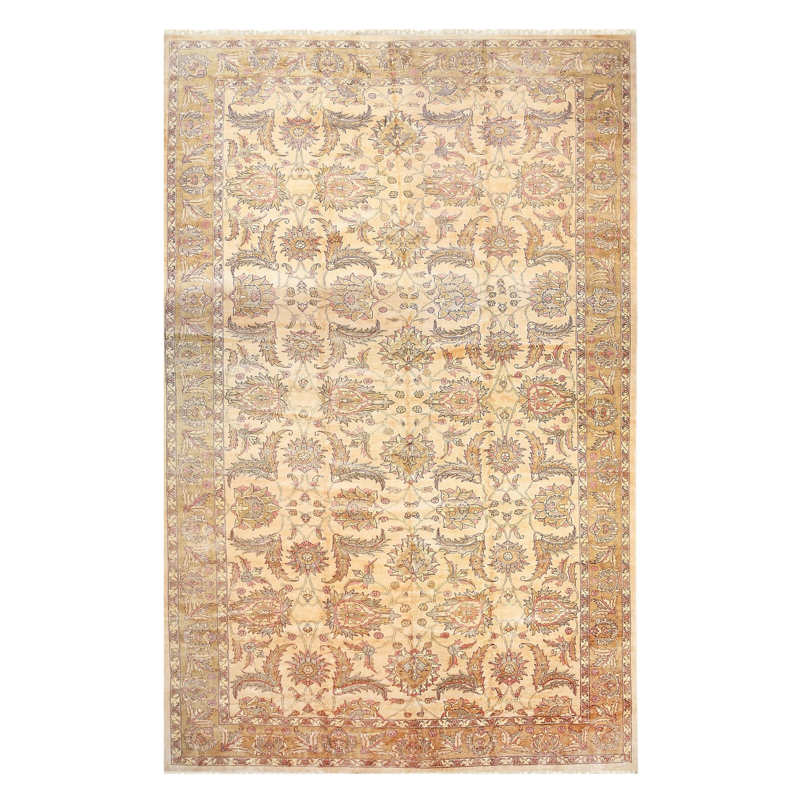 Vibrant Agra Beige Hand Knotted Wool Rug