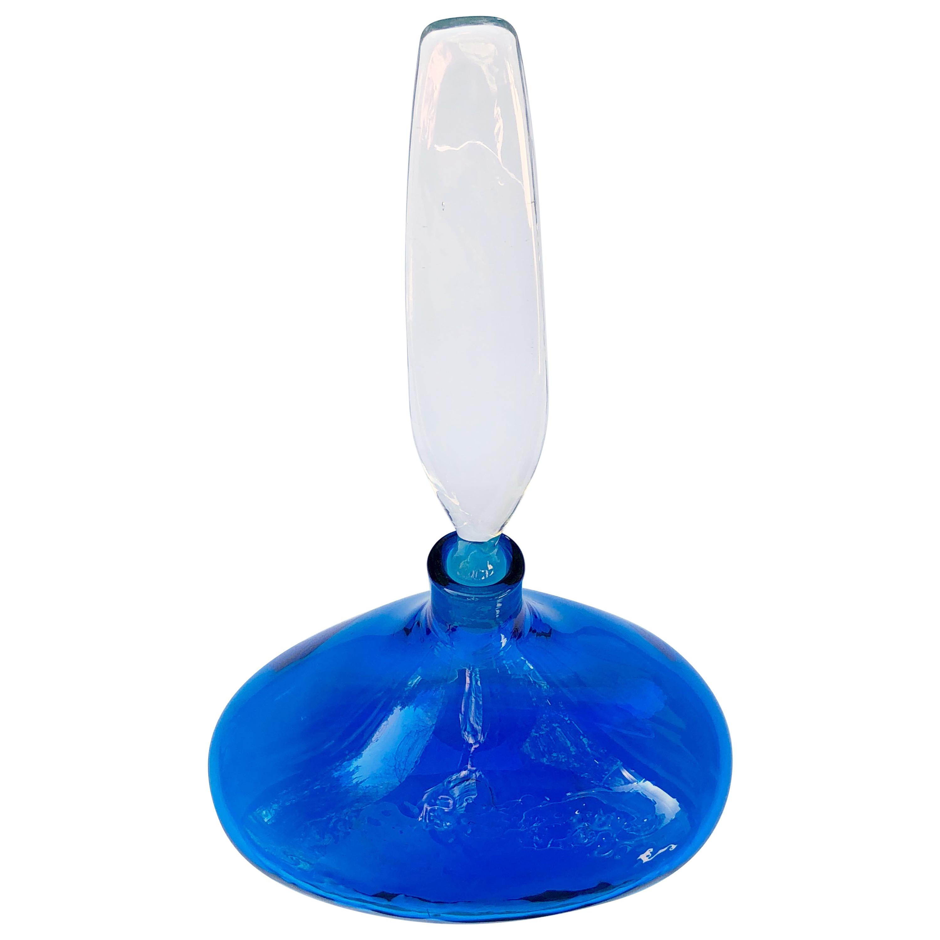 Vibrant American Blue Glass Ships Decanter, Blenko Glass