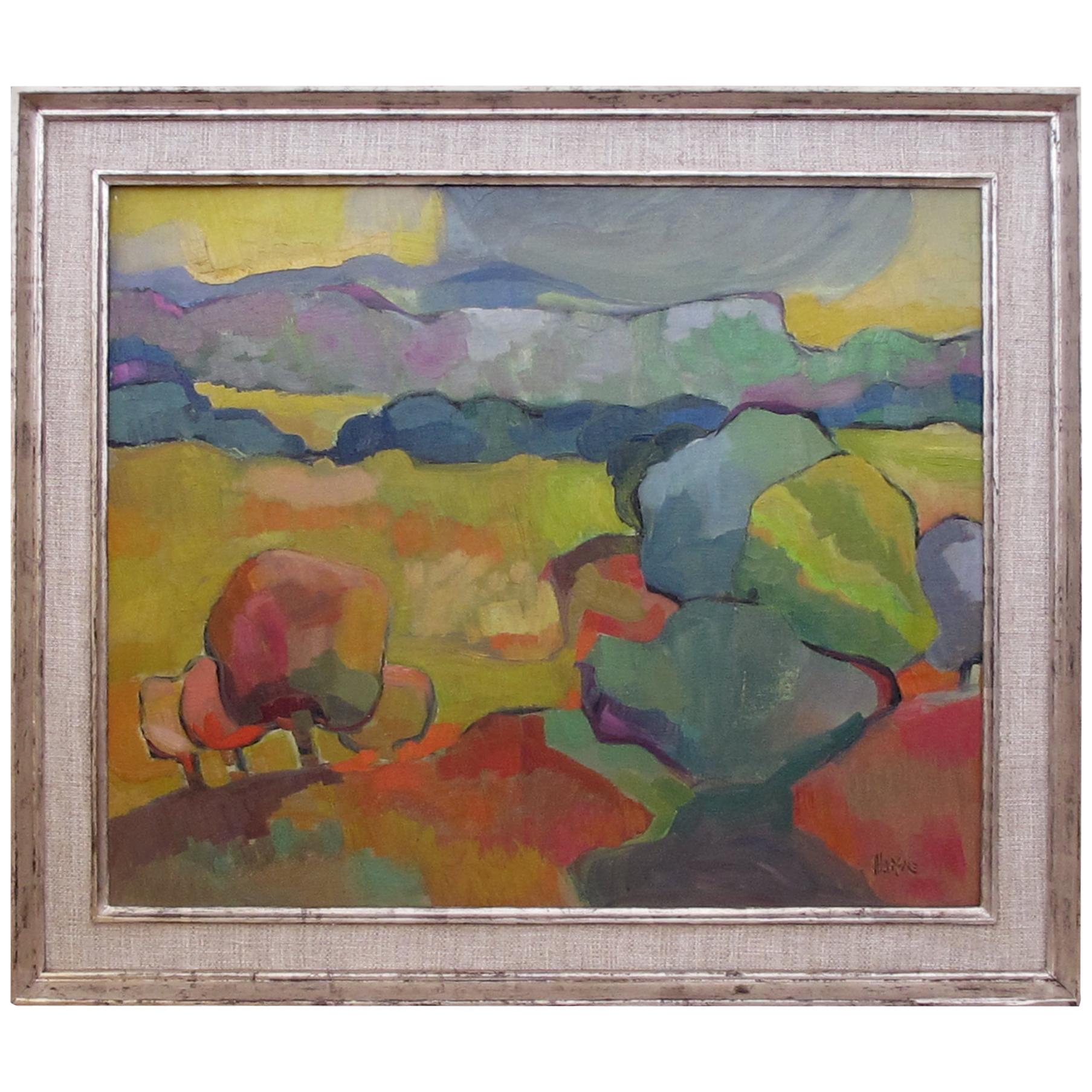 Vibrant American Midcentury Abstract Landscape Painting
