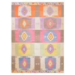 Leuchtend Anatolischer Vintage-Woll Kelim aus Wolle mit mehrfarbigen geometrischen Mustern
