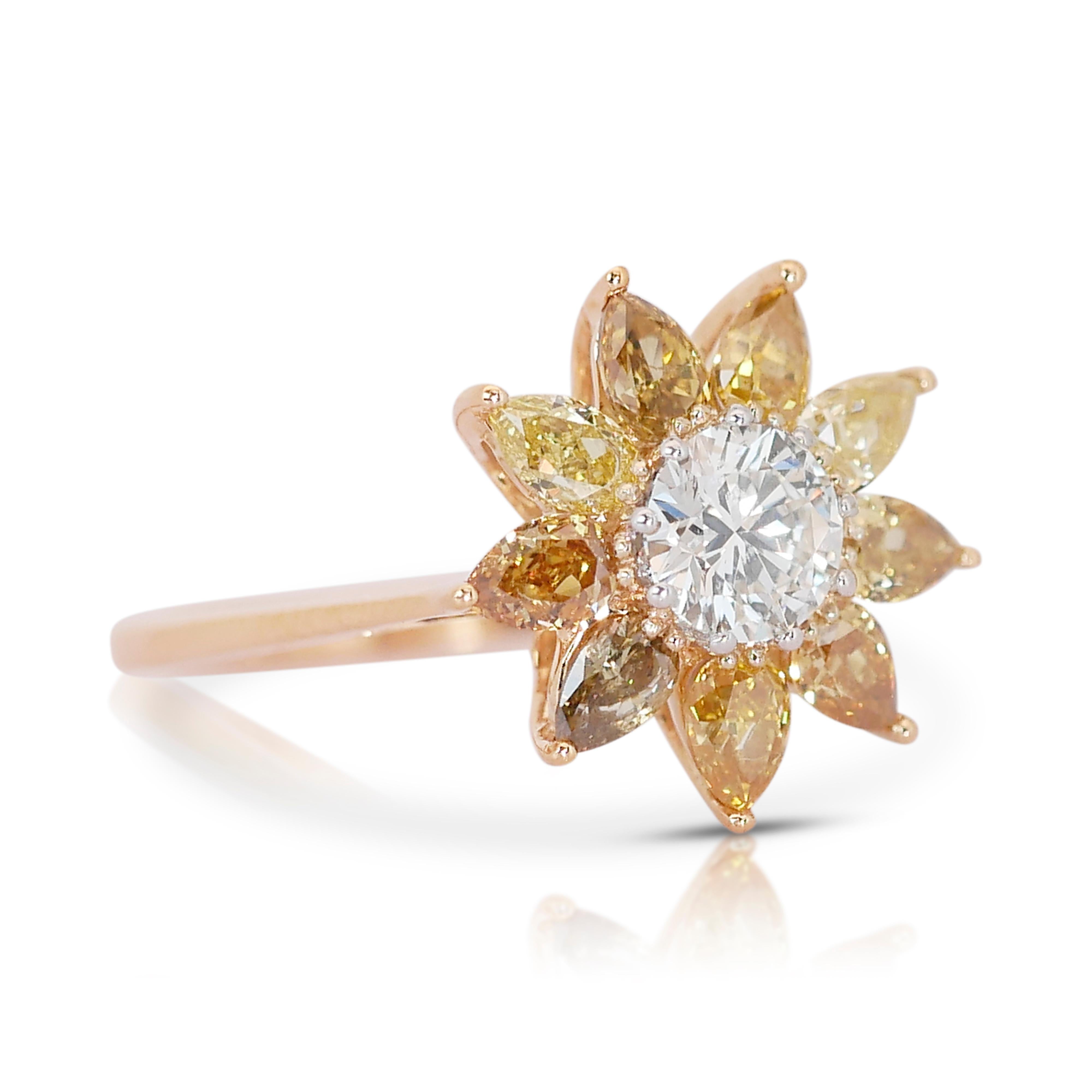 Round Cut Vibrant  and one-of-a-kind 1.85 ct Fancy Colored Diamond Ring in 18k Yellow Gold For Sale