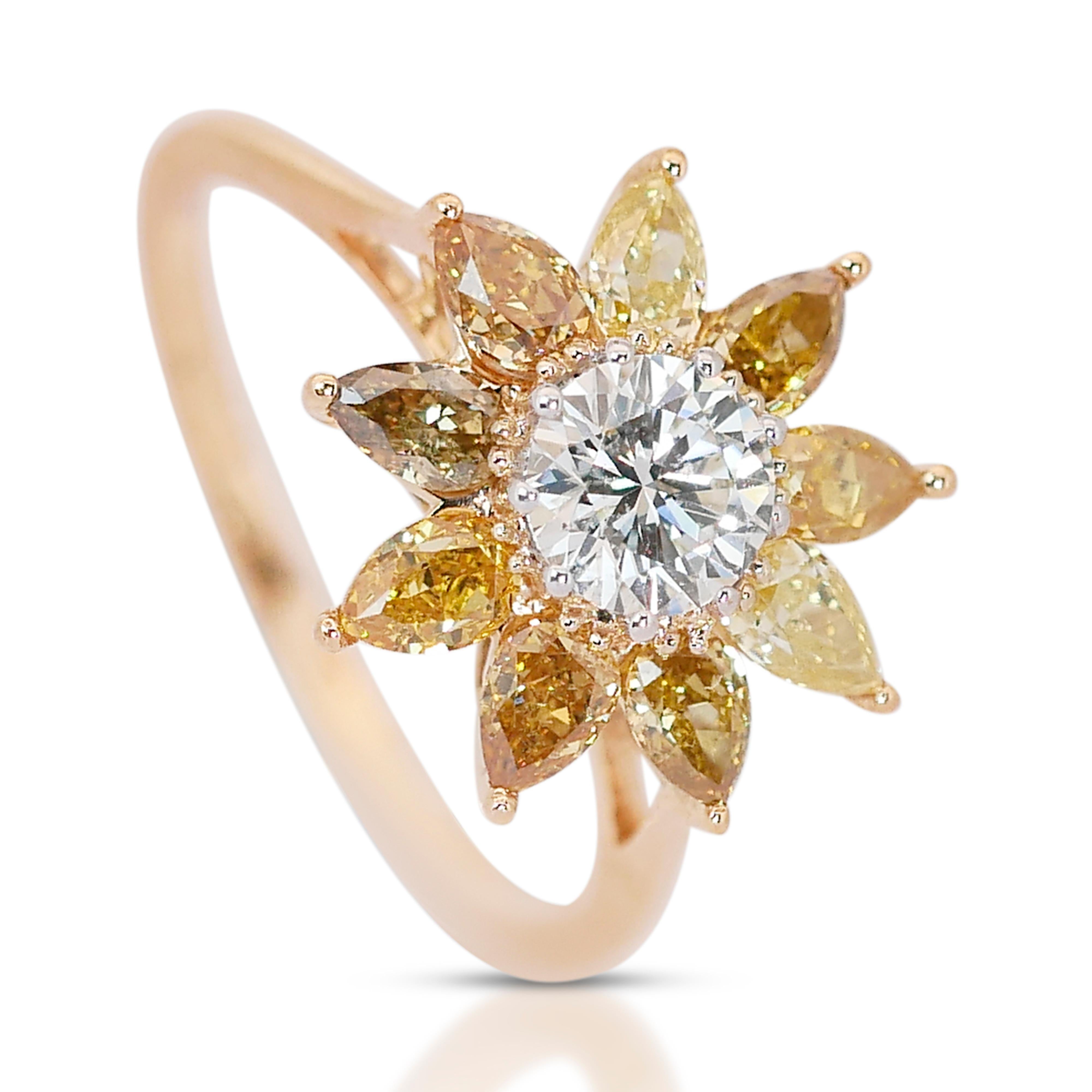Vibrant  and one-of-a-kind 1.85 ct Fancy Colored Diamond Ring in 18k Yellow Gold For Sale 3
