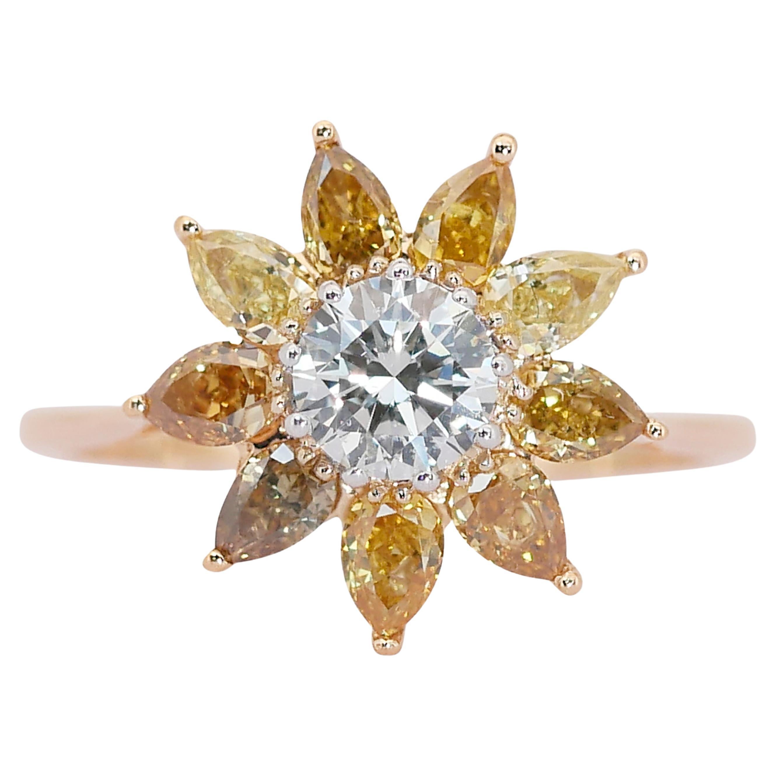 Vibrant  and one-of-a-kind 1.85 ct Fancy Colored Diamond Ring in 18k Yellow Gold For Sale