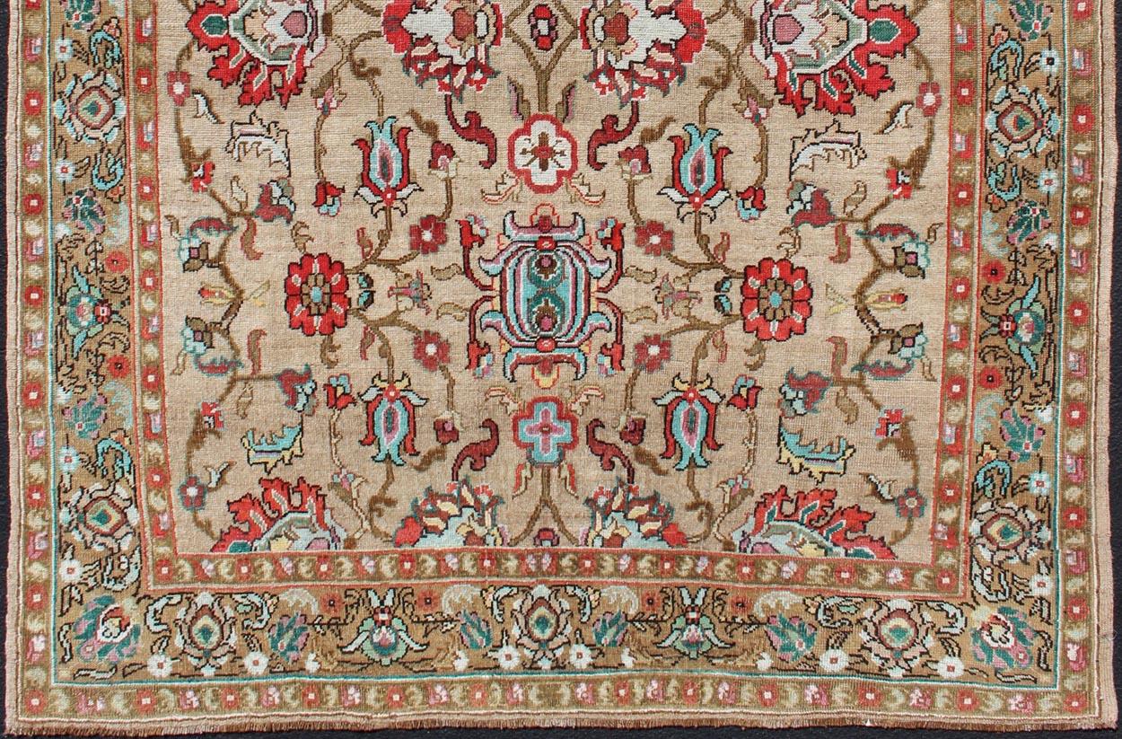 Hand-Knotted Vibrant and Unique All-Over Design Vintage Turkish Oushak Rug in Red and Tan For Sale