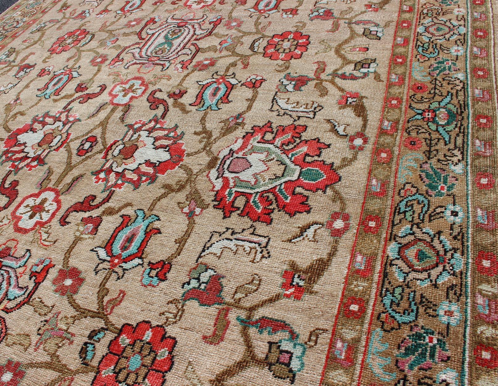 20th Century Vibrant and Unique All-Over Design Vintage Turkish Oushak Rug in Red and Tan For Sale