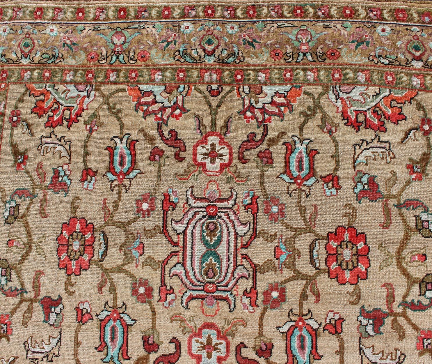 Vibrant and Unique All-Over Design Vintage Turkish Oushak Rug in Red and Tan For Sale 3