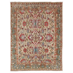 Tapis turc vintage d'Oushak, vibrant et unique en son genre, de couleur rouge et havane, avec un design amne