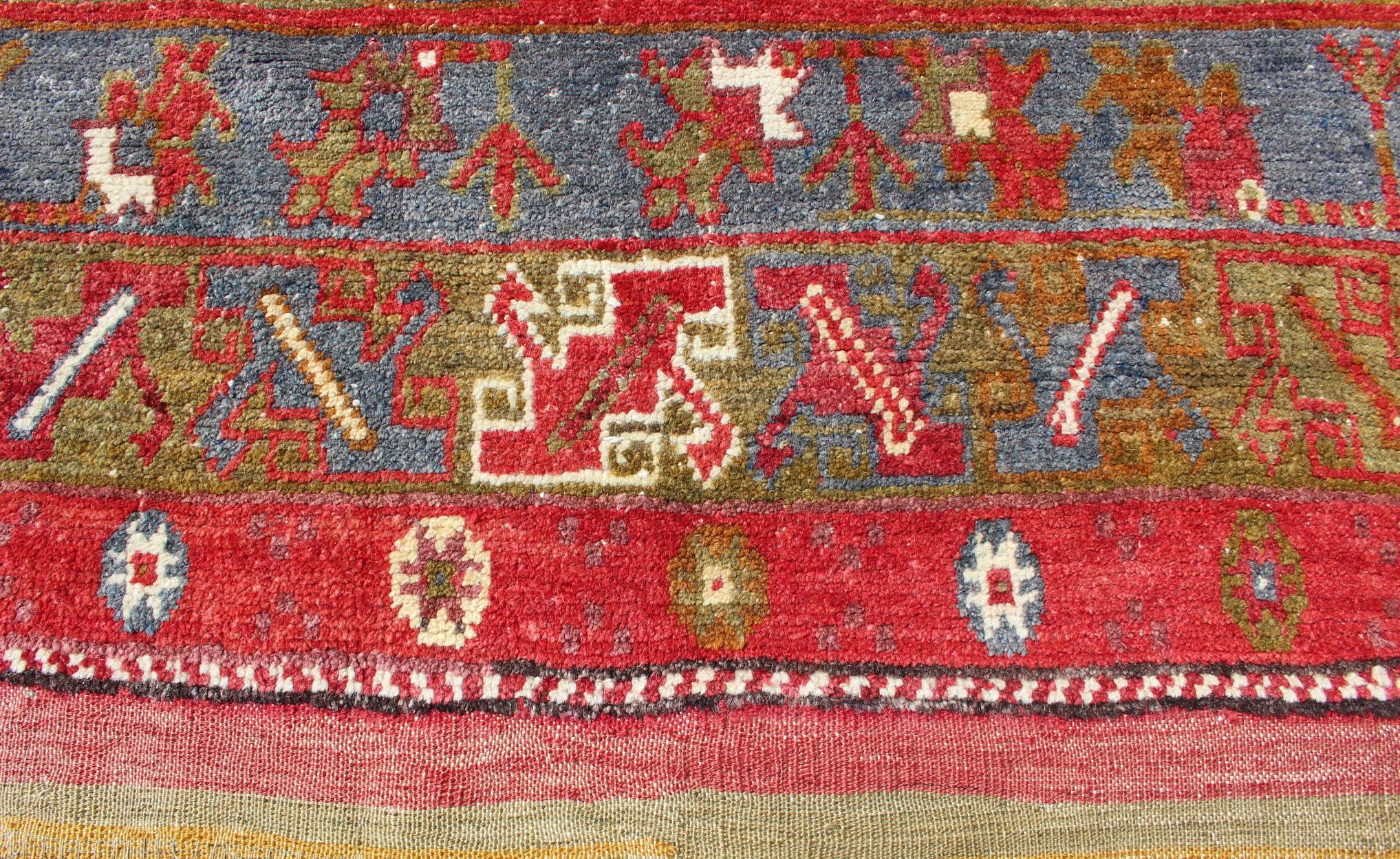 Antique Turkish Medallion Oushak Rug in Red, Green and Blue For Sale 2