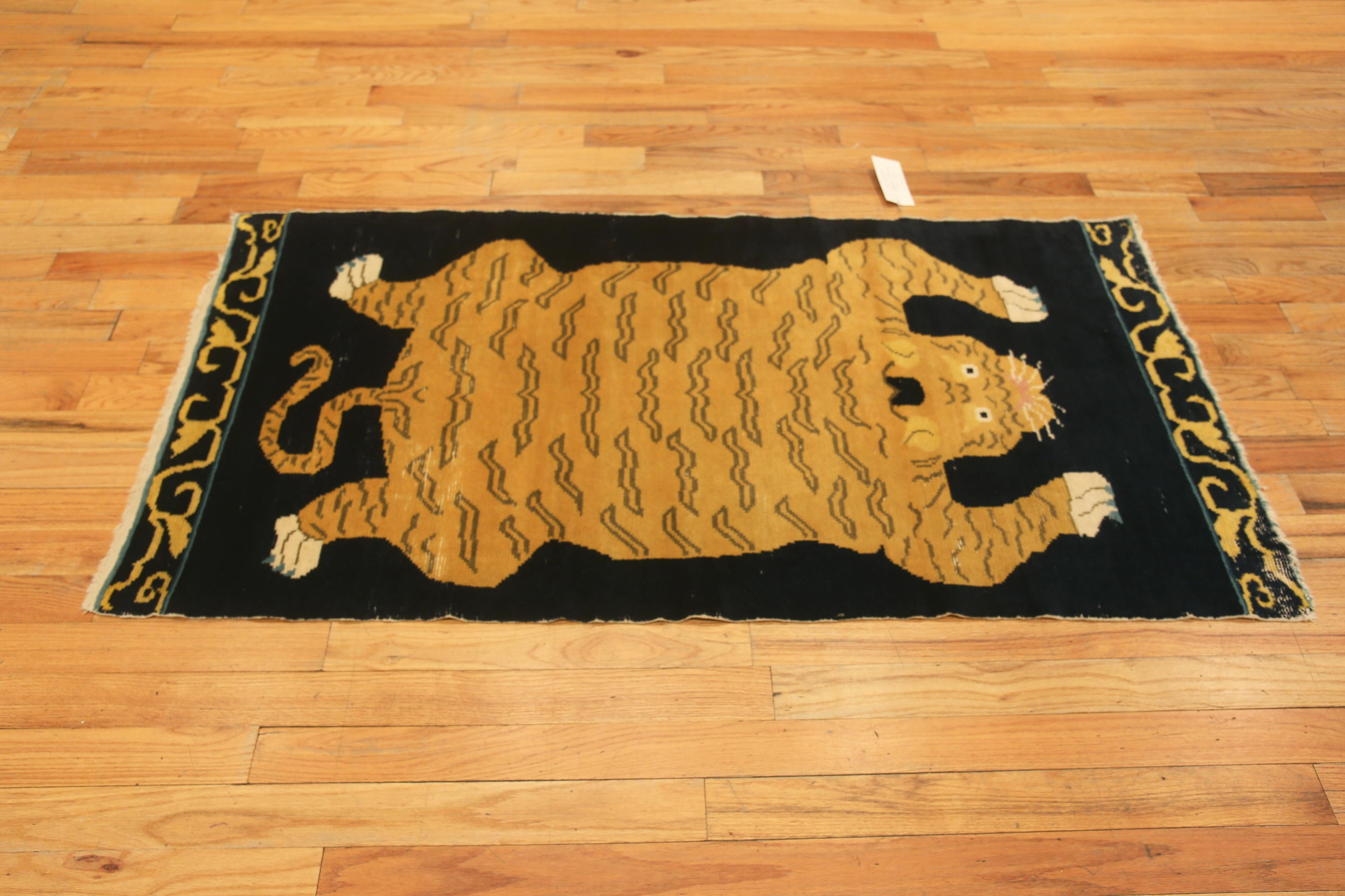 Vibrant Antique Bold Colors Chinese Tiger Rug, Country of origin: China, Circa date: 1920’s