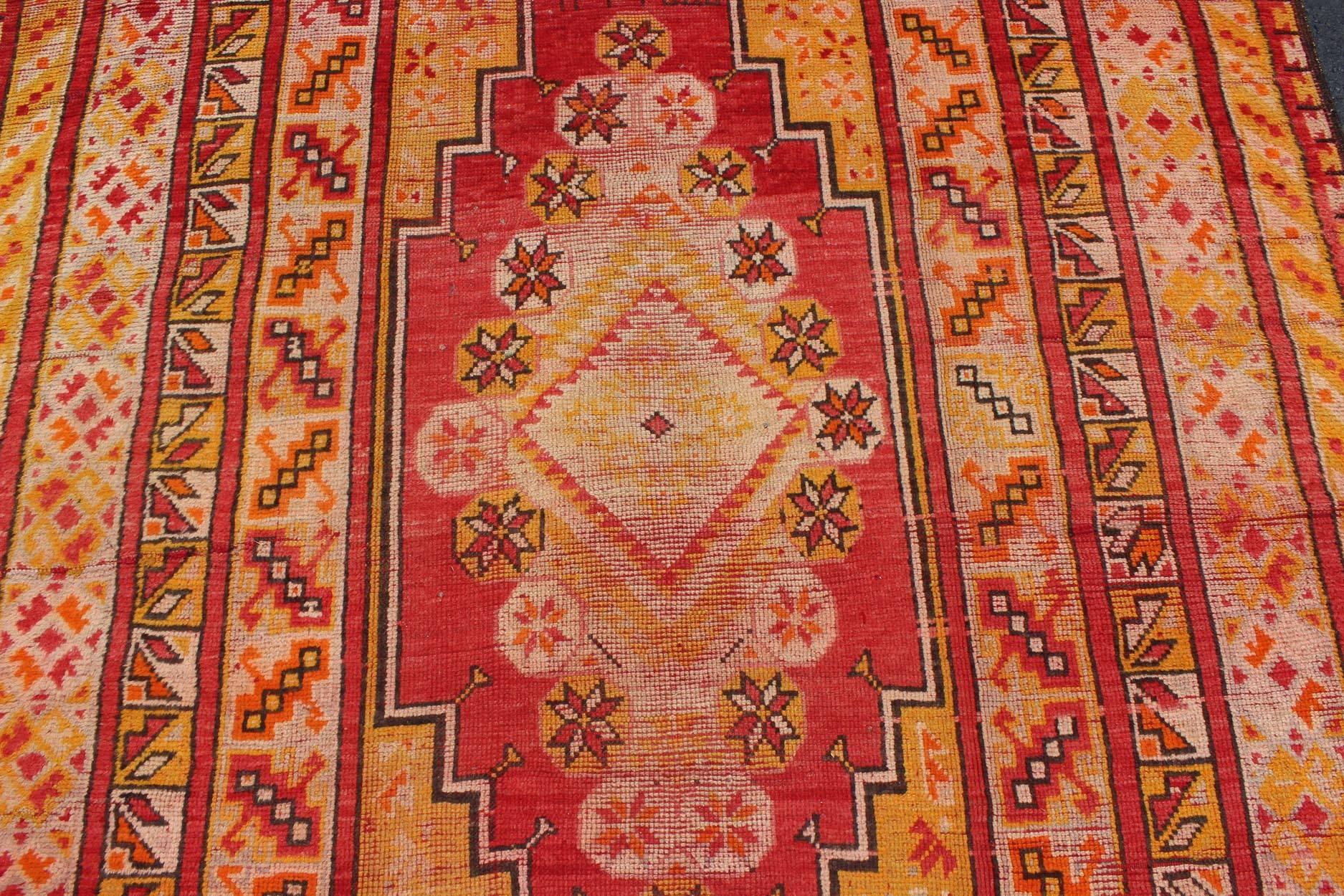Mid-20th Century Antique Moroccan Long Rug With Medallion and Layered Geometric Design For Sale