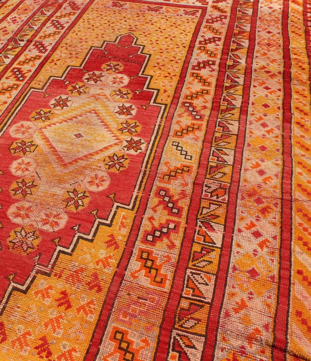 Antique Moroccan Long Rug With Medallion and Layered Geometric Design For Sale 1