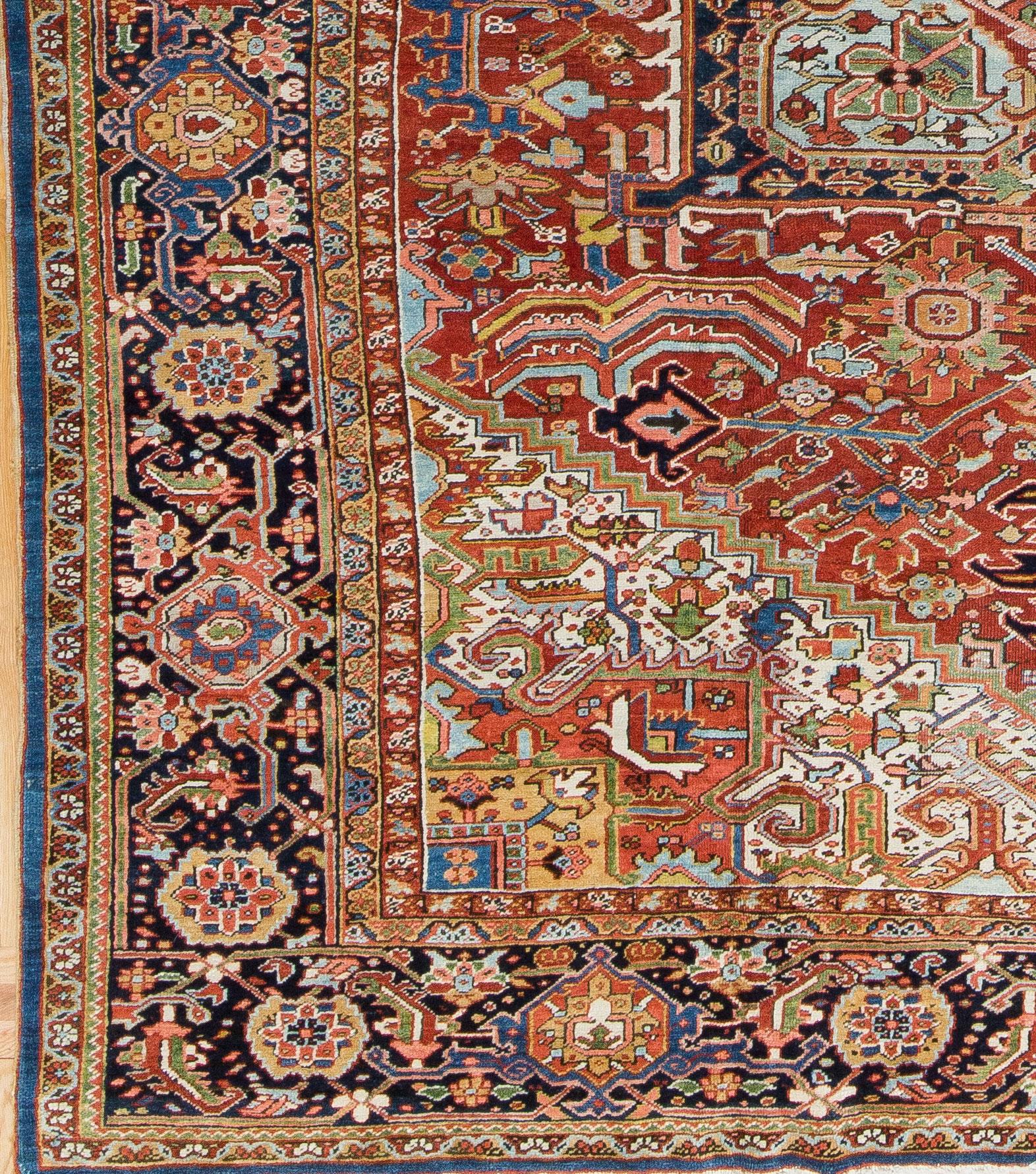 Hand-Woven Vibrant Antique Persian Heriz Oversized Tribal Rug  For Sale