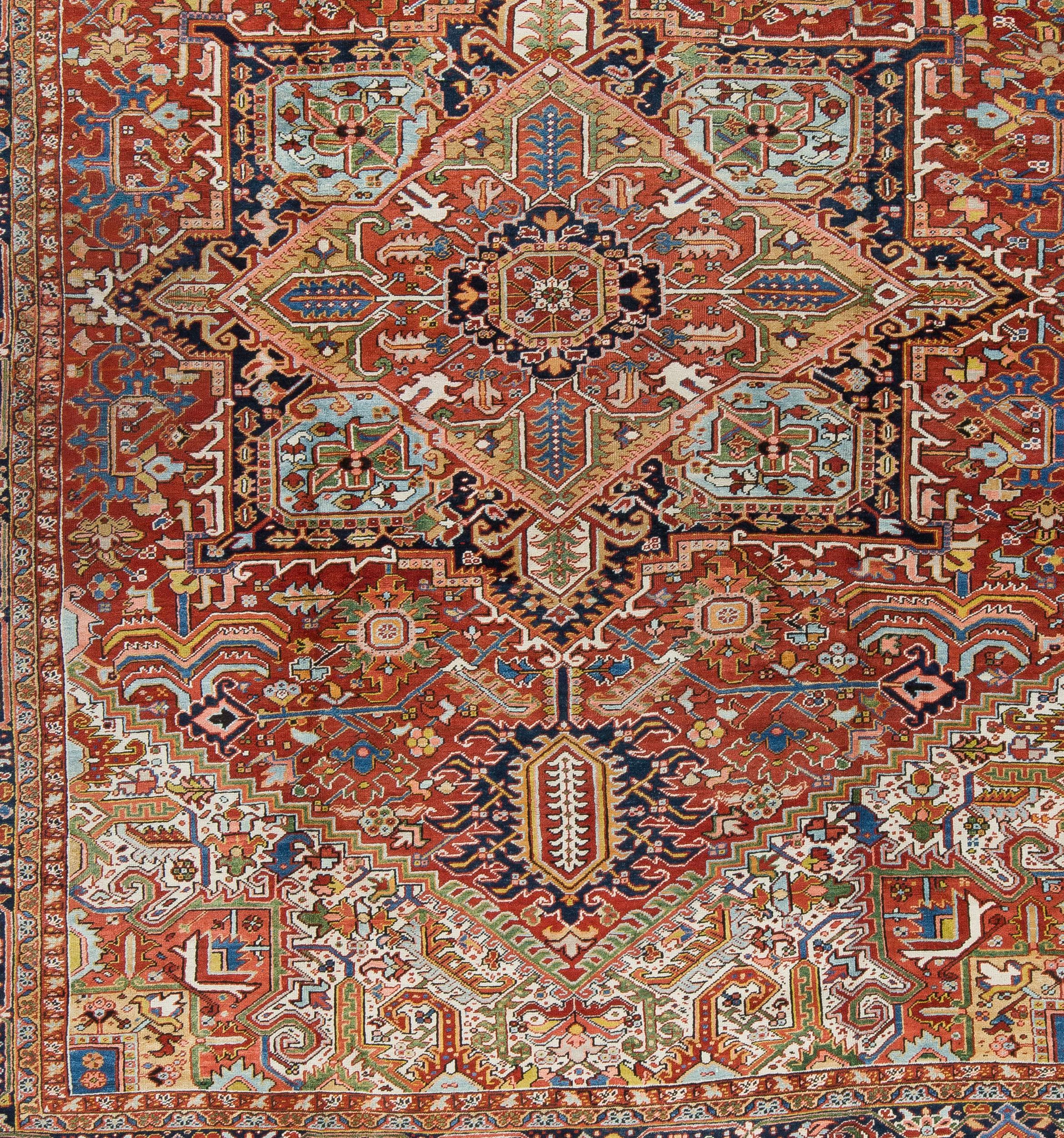 Vibrant Antique Persian Heriz Oversized Tribal Rug  In Good Condition For Sale In Hudson, NY