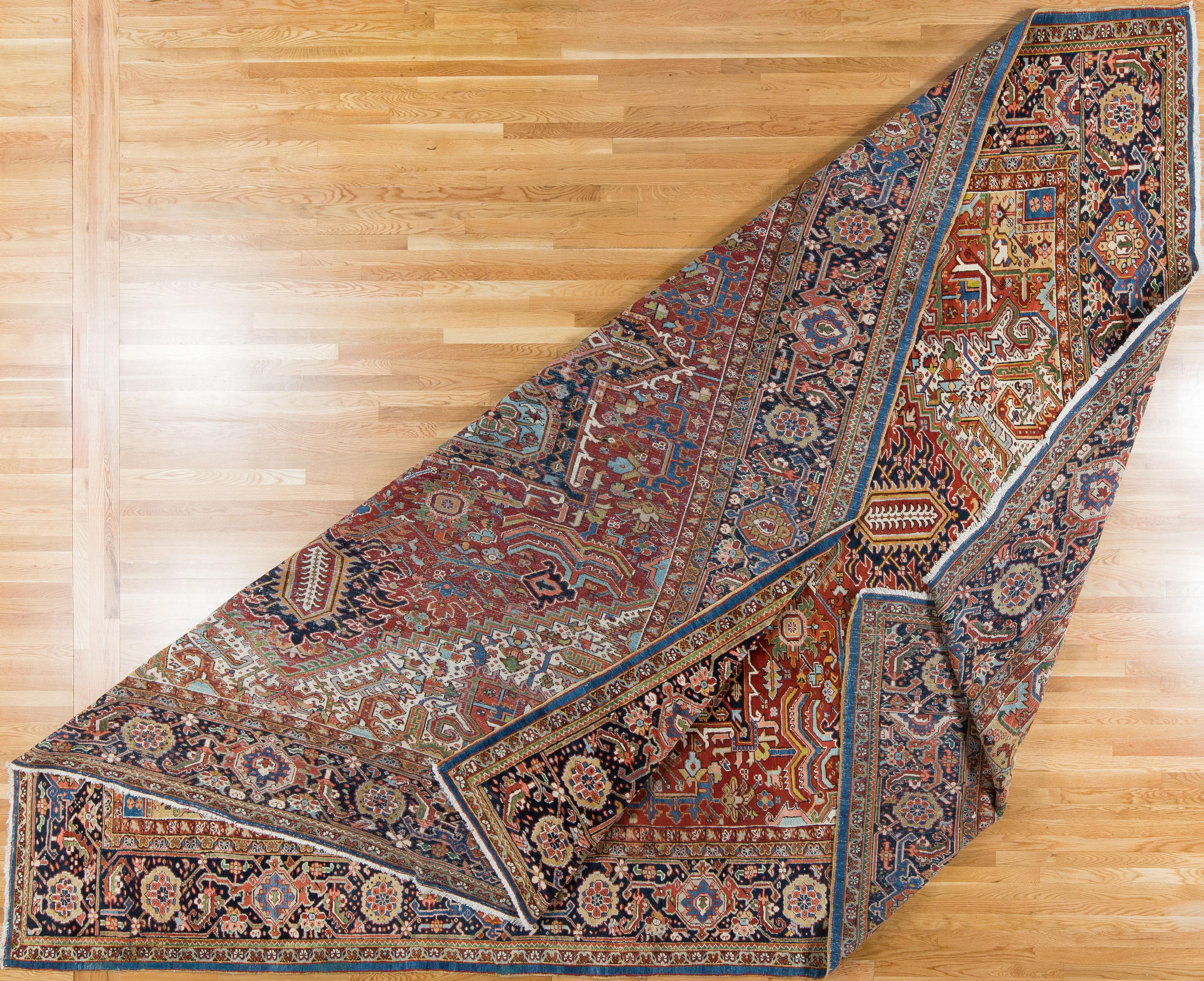 19th Century Vibrant Antique Persian Heriz Oversized Tribal Rug  For Sale
