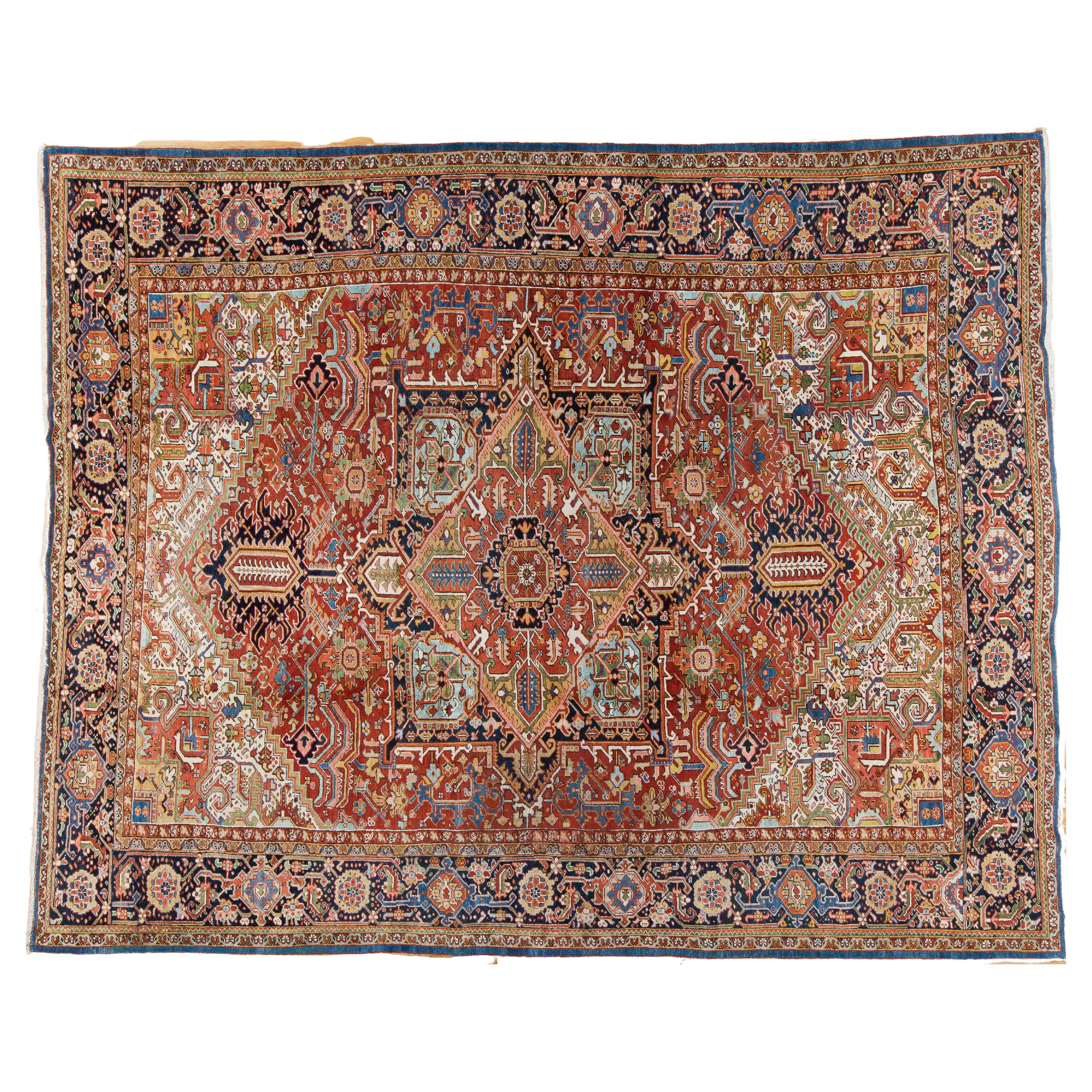 Vibrant Antique Persian Heriz Oversized Tribal Rug 
