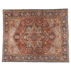 Vibrant Antique Persian Heriz Oversized Tribal Rug 