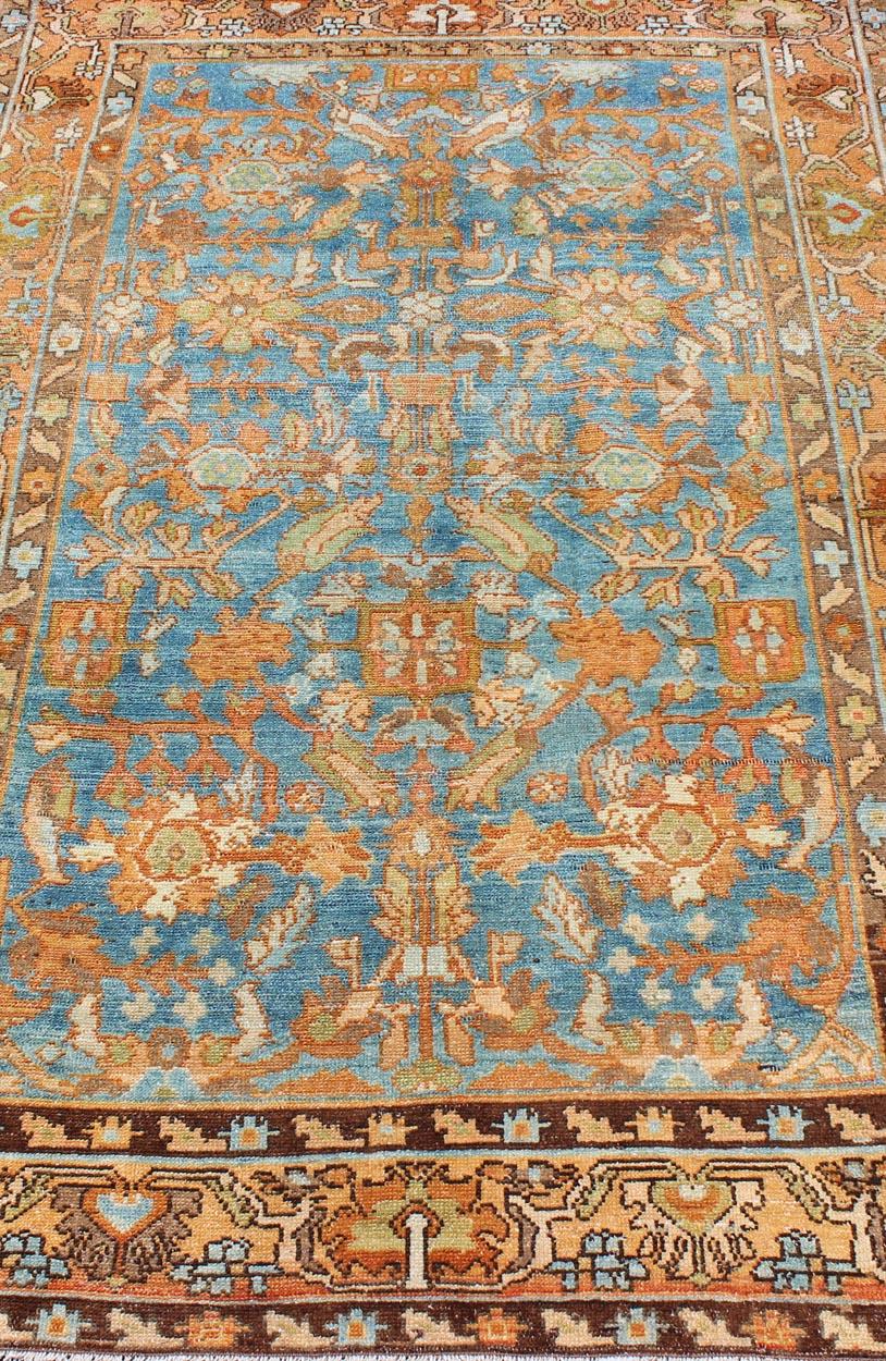 Vibrant Antique Persian Malayer Rug in Shades of Rust, Orange, and Blue For Sale 4