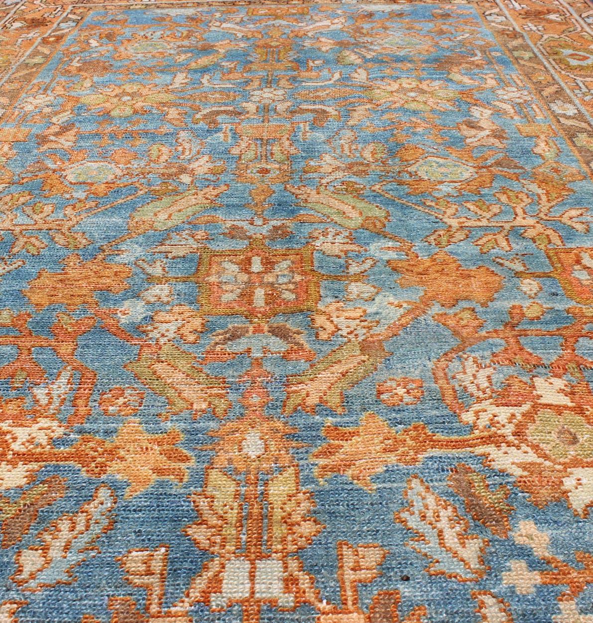 Vibrant Antique Persian Malayer Rug in Shades of Rust, Orange, and Blue For Sale 5
