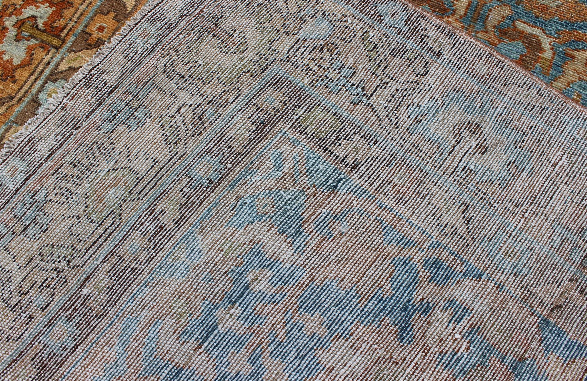 Vibrant Antique Persian Malayer Rug in Shades of Rust, Orange, and Blue For Sale 6