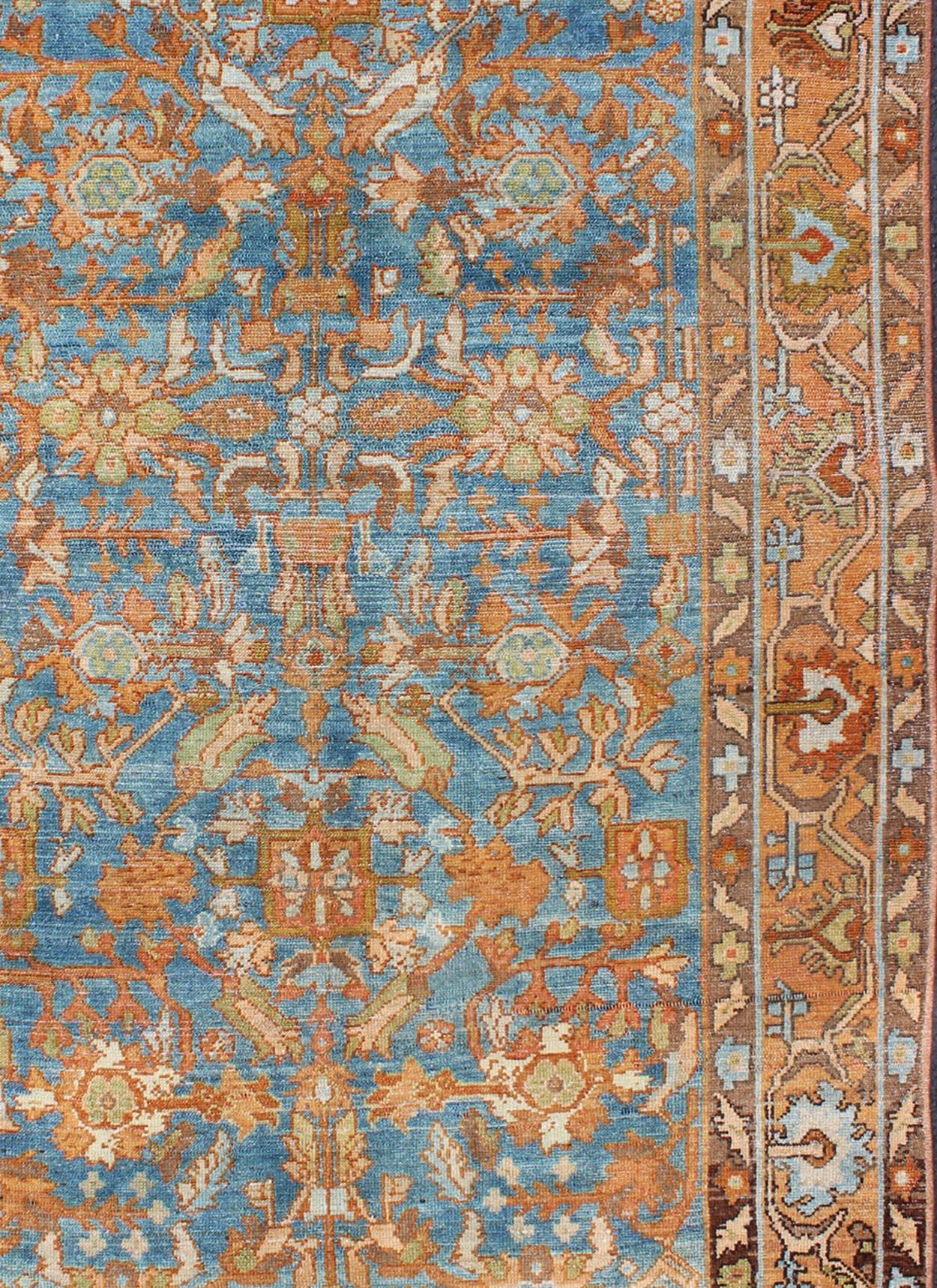Vibrant Antique Persian Malayer Rug in Shades of Rust, Orange, and Blue In Excellent Condition For Sale In Atlanta, GA