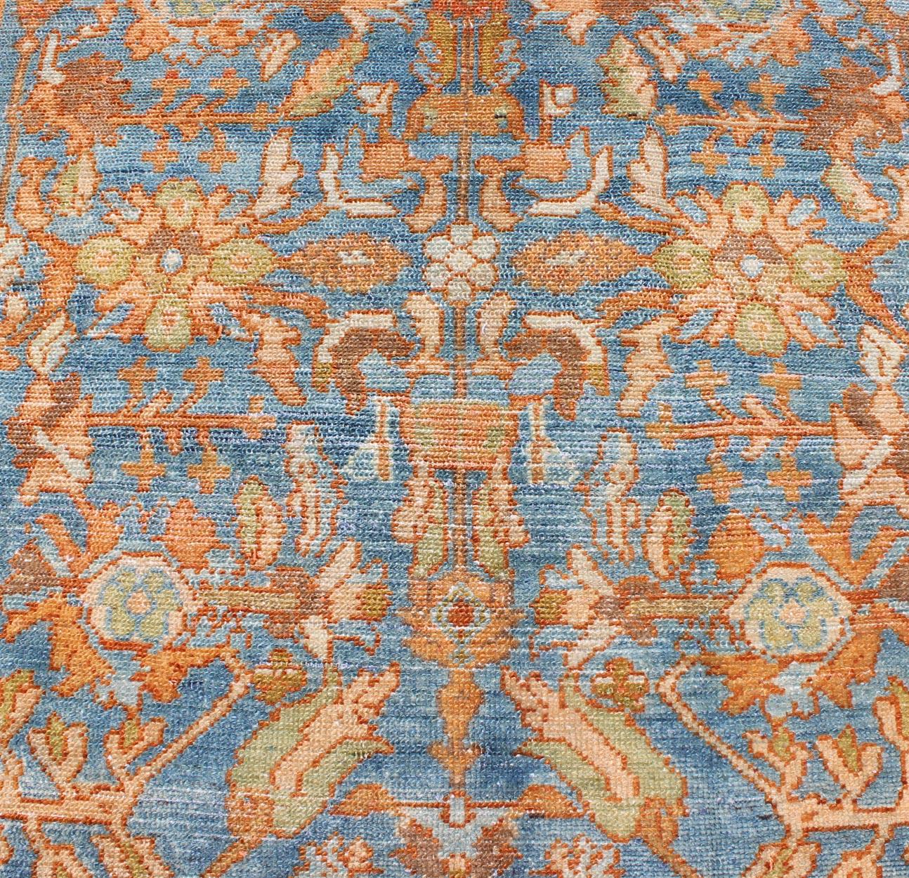 Wool Vibrant Antique Persian Malayer Rug in Shades of Rust, Orange, and Blue For Sale