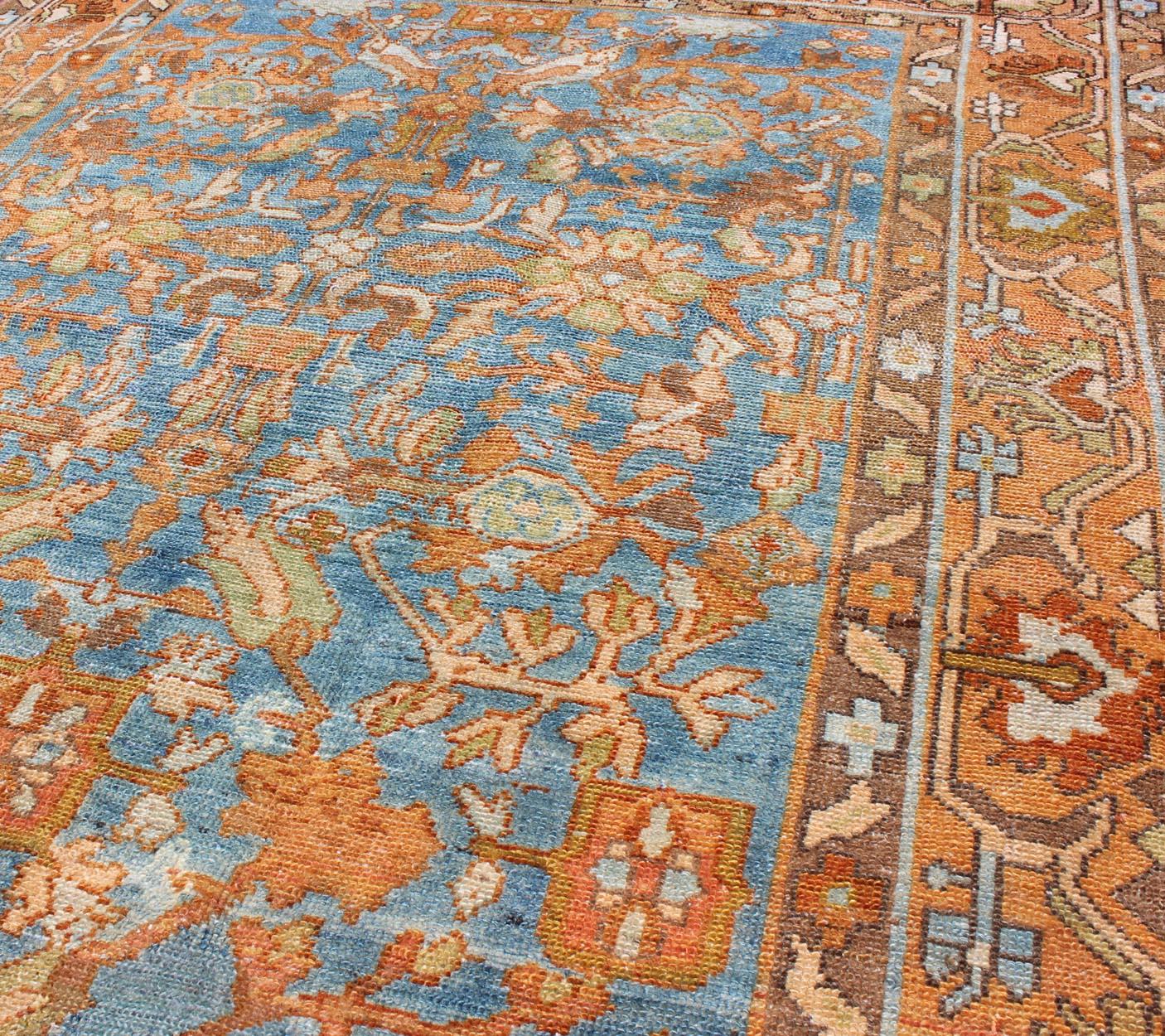 Vibrant Antique Persian Malayer Rug in Shades of Rust, Orange, and Blue For Sale 3