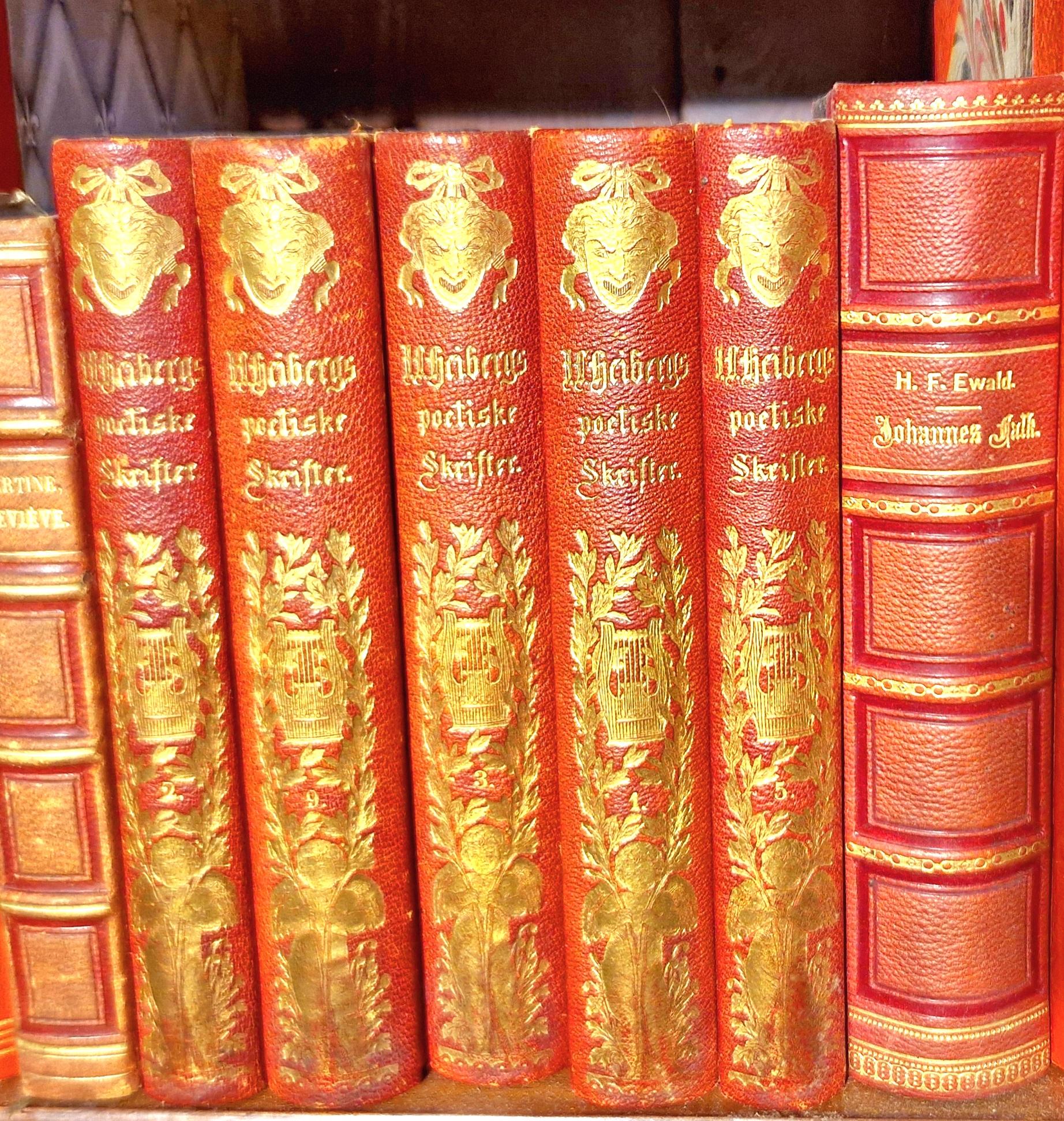Vibrant Antique Red Leatherbound Book Collection For Sale 2