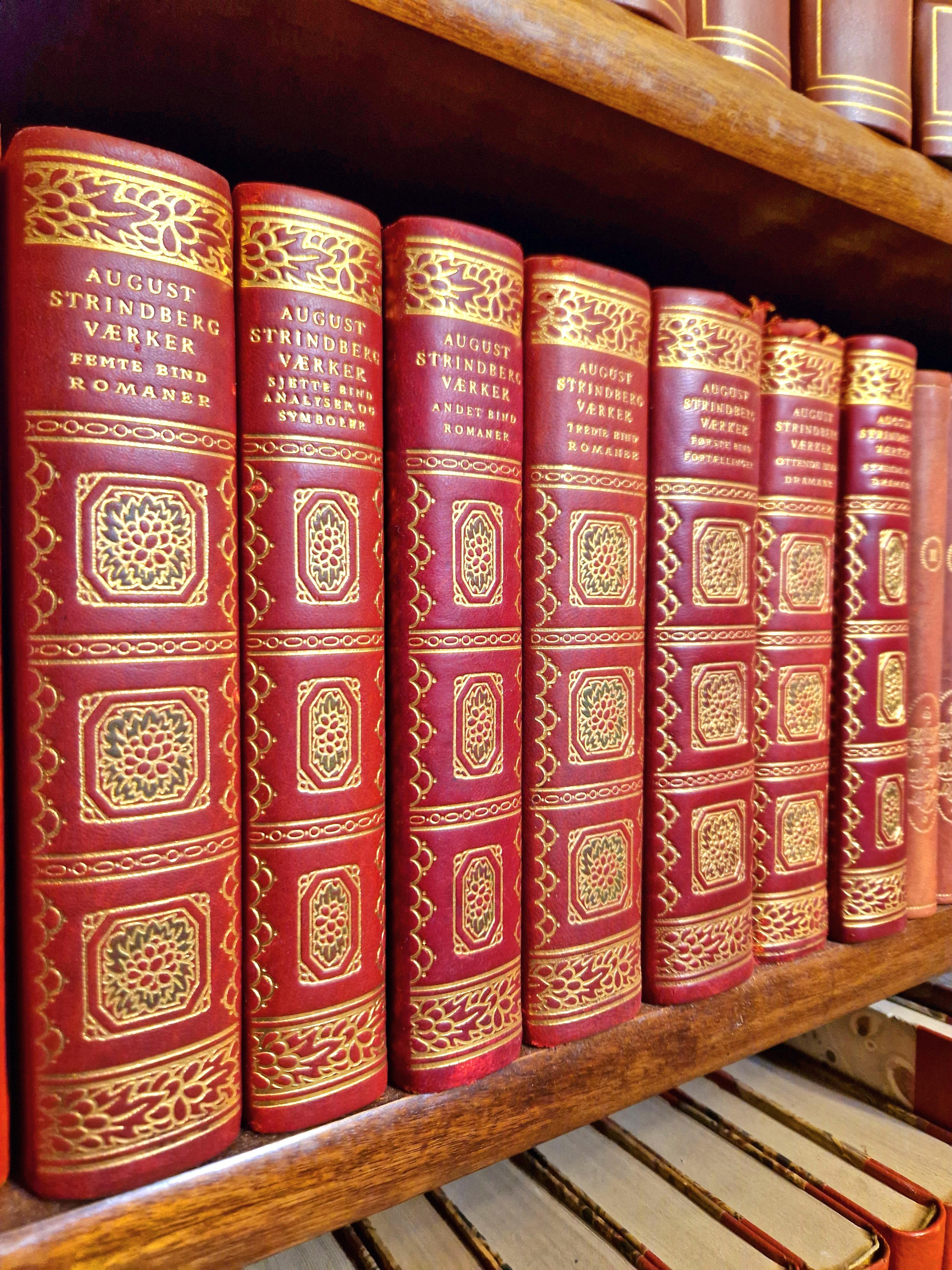 Vibrant Antique Red Leatherbound Book Collection For Sale 9