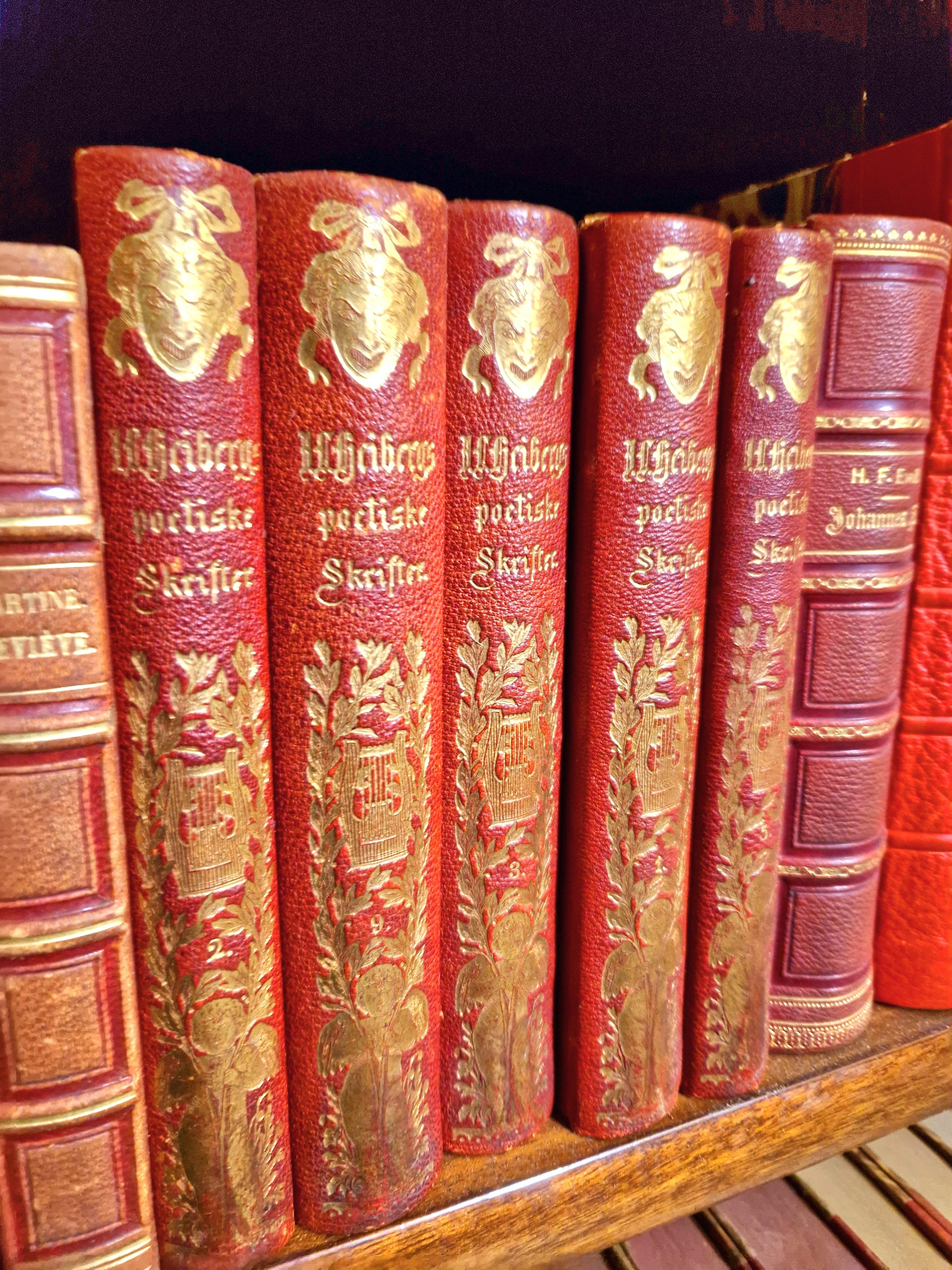 Vibrant Antique Red Leatherbound Book Collection For Sale 10