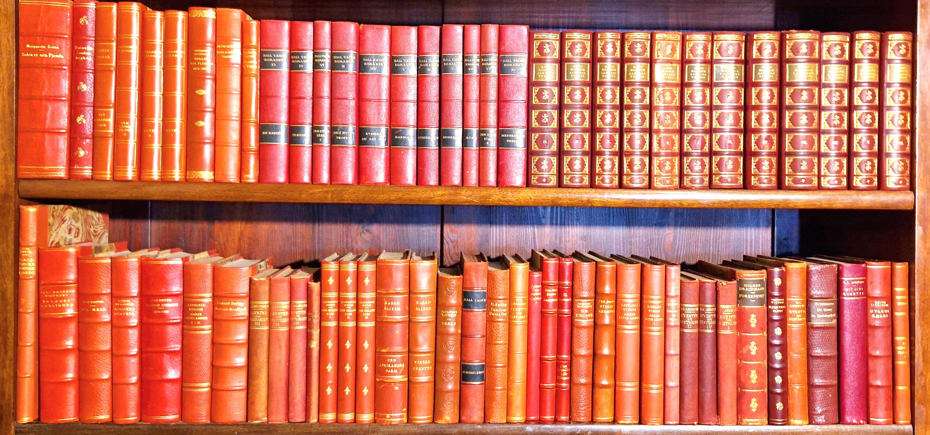 Embossed Vibrant Antique Red Leatherbound Book Collection For Sale