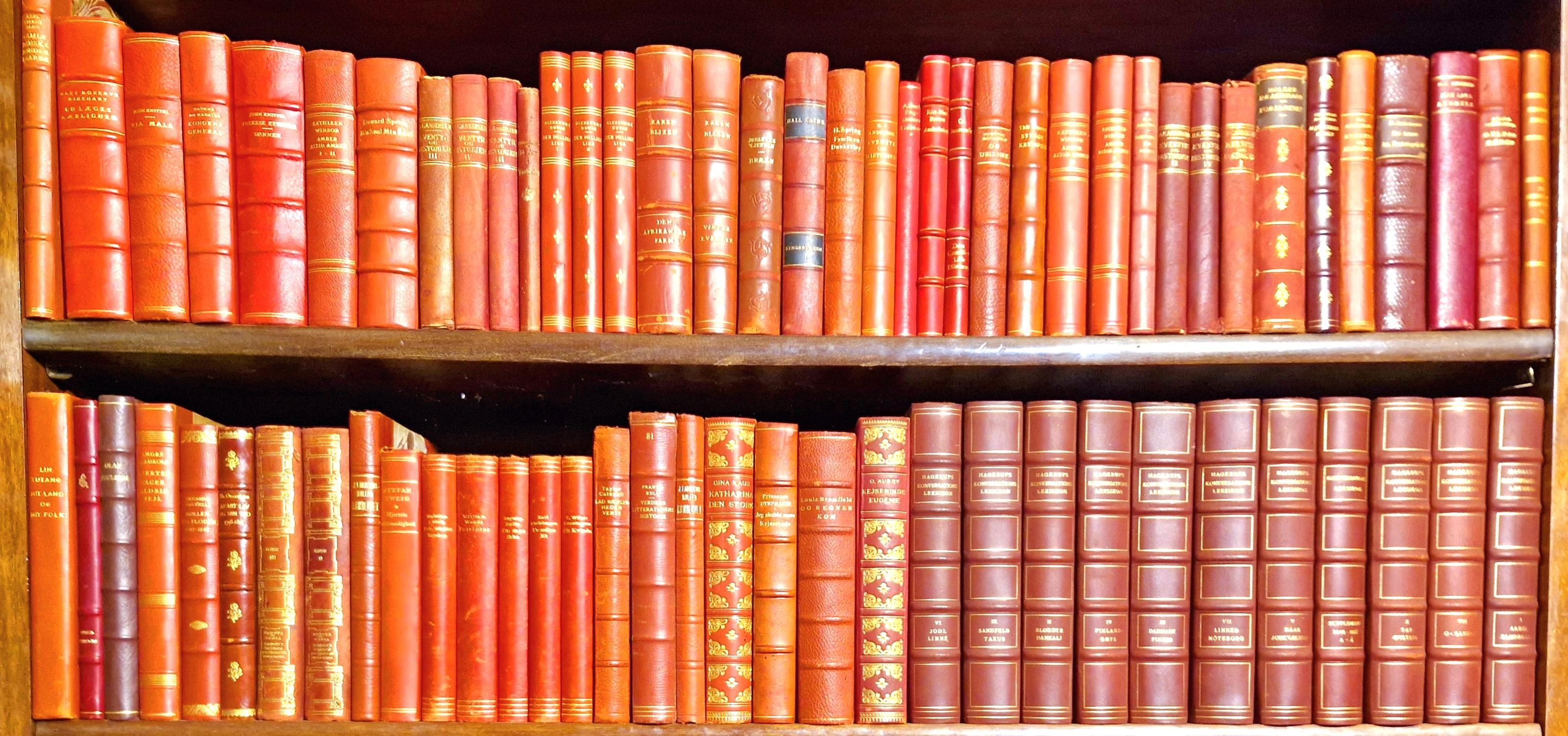 Vibrant Antique Red Leatherbound Book Collection In Good Condition For Sale In Brønshøj, DK